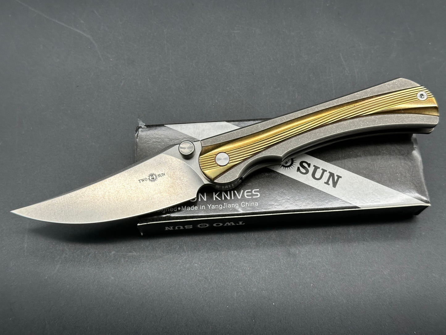 Twosun TS283-M390 M390 Titanium Brass Ball Bearing Folder Knife