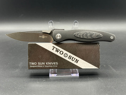 TWOSUN TS386-TI-AUS10 FOLDING KNIFE TITANIUM/CARBON FIBER HANDLE AUS10 PLAIN EDGE