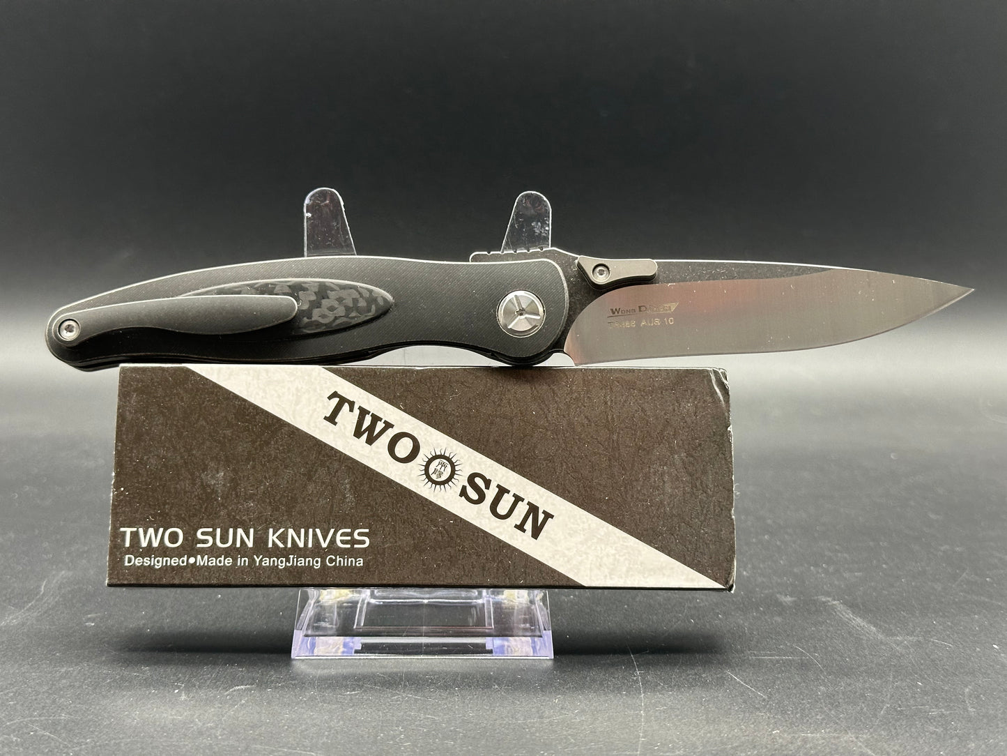 TWOSUN TS386-TI-AUS10 FOLDING KNIFE TITANIUM/CARBON FIBER HANDLE AUS10 PLAIN EDGE