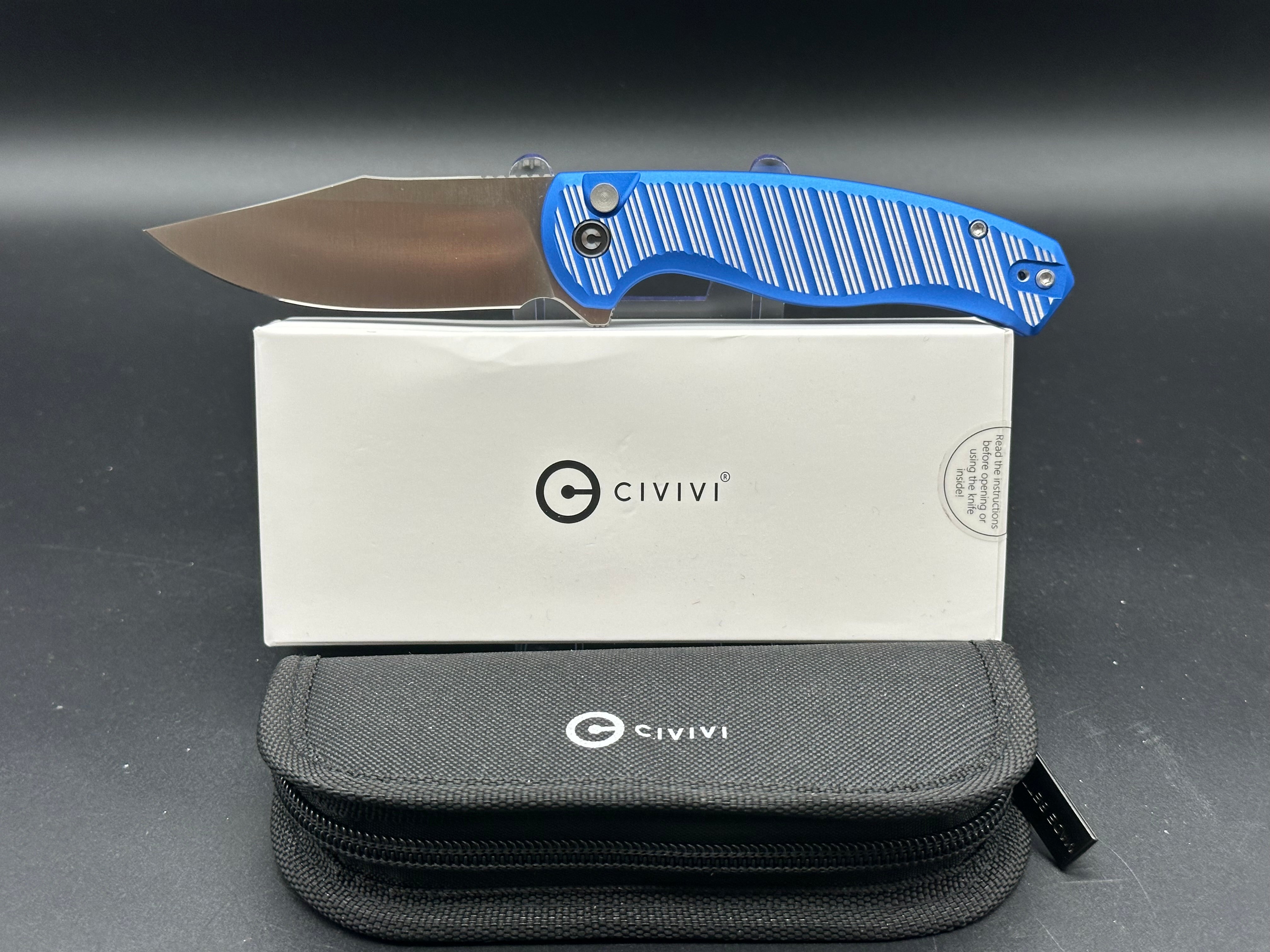 CIVIVI STORMHOWL FOLDING KNIFE BRIGHT BLUE/SATIN FLAT ALUMINUM HANDLE NITRO-V CLIP POINT PLAIN EDGE SATIN FINISH C23040B-2