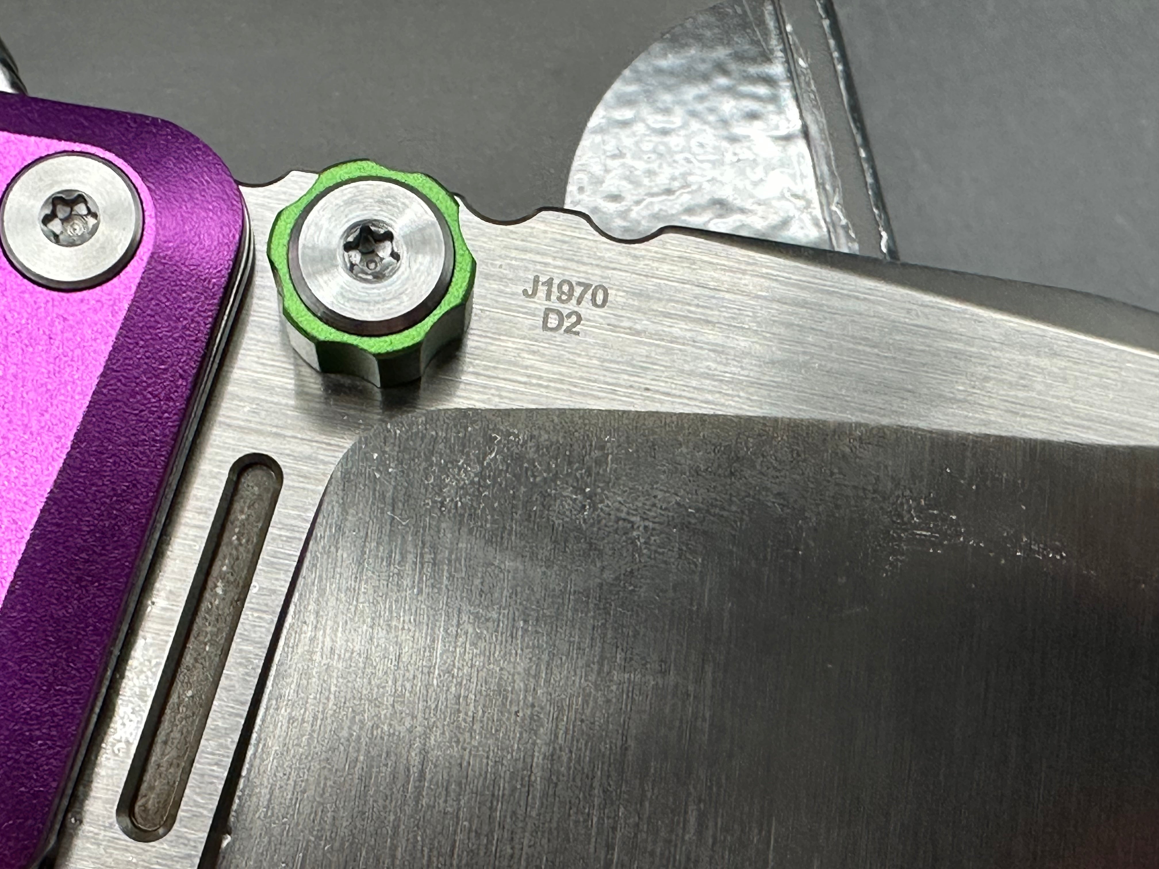 CJRB DOUBLETAP PURPLE ALUMINUM HANDLE D2 SATIN WMK EXCLUSIVE