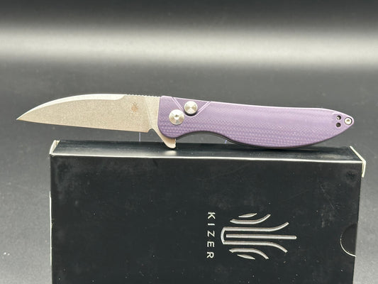 KIZER (Saggs) SWAY BACK FOLDING KNIFE PURPLE G10 HANDLE N690 PLAIN EDGE V3566N1