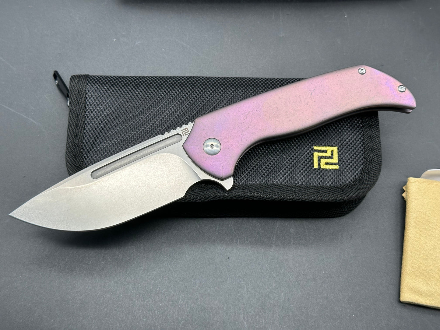 Artisan Trux Frame Lock Knife Purple Titanium (3.61" Stonewash S35VN)