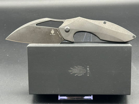 Kizer Isham Megatherium Flipper Knife Titanium (3.6" Black SW)