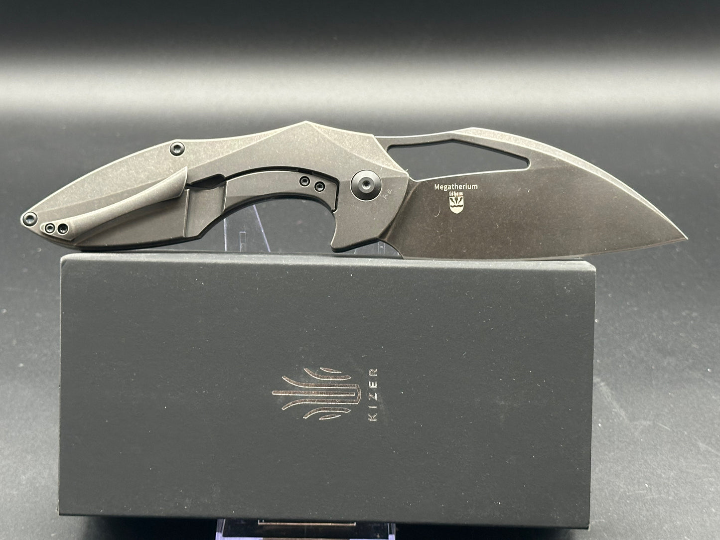 Kizer Isham Megatherium Flipper Knife Titanium (3.6" Black SW)