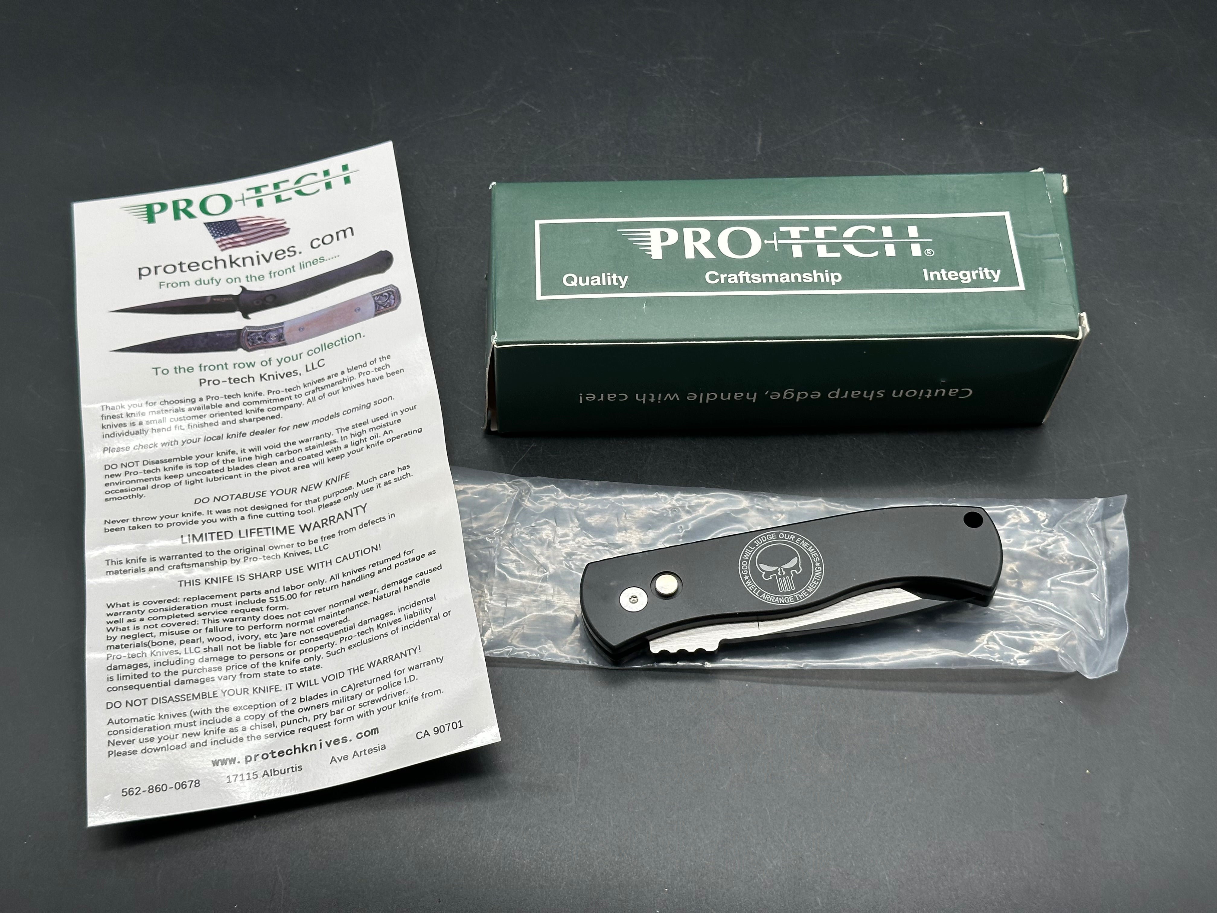 ProTech Emerson CQC-7 Punisher Tanto Automatic Knife (3.25" Black)