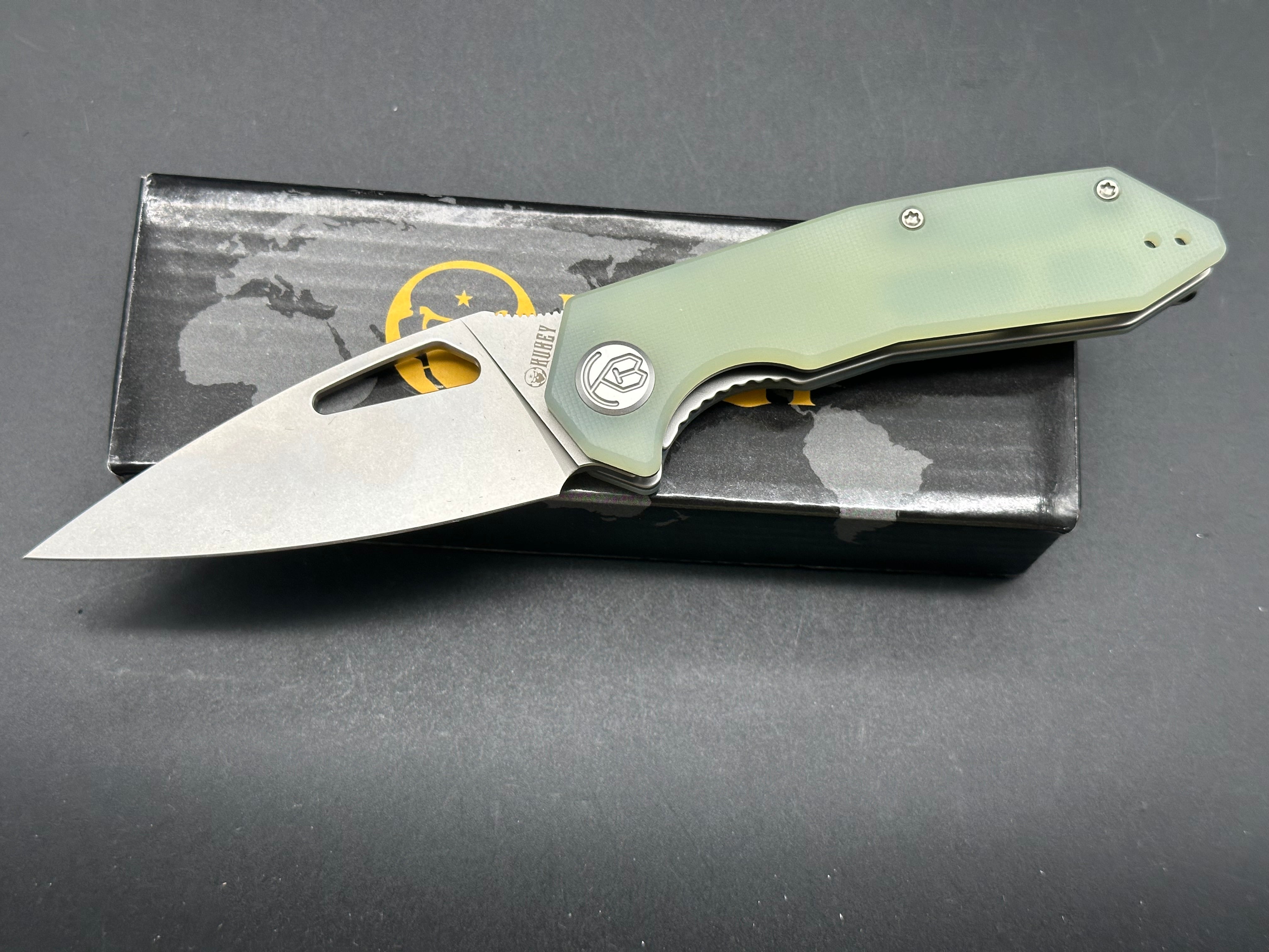 KUBEY COEUS FOLDING KNIFE JADE G10 HANDLE 14C28N BLADE