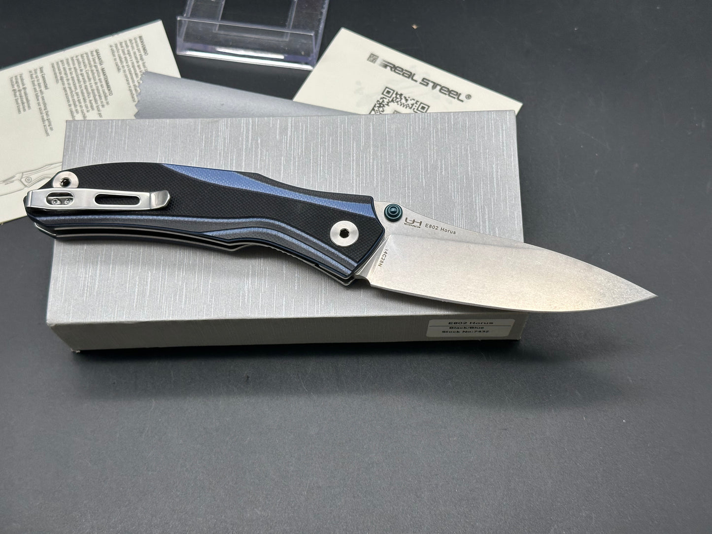 Real Steel Knives Horus Free Liner Lock Knife Black/Blue G-10 (3.6" SW)