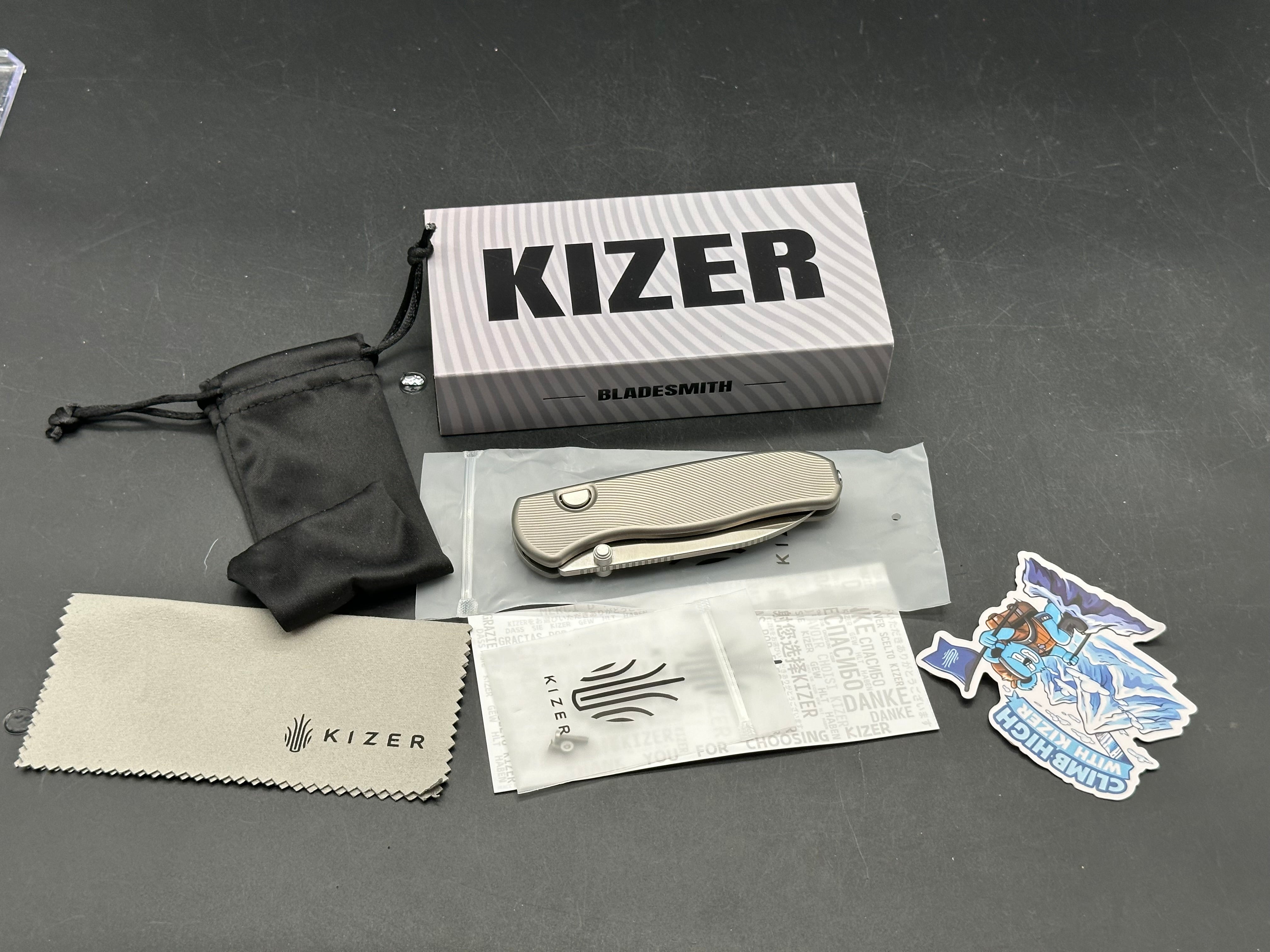 KIZER DROP BEAR ZERO FOLDING KNIFE TEXTURED TITANIUM HANDLE ELMAX STEEL