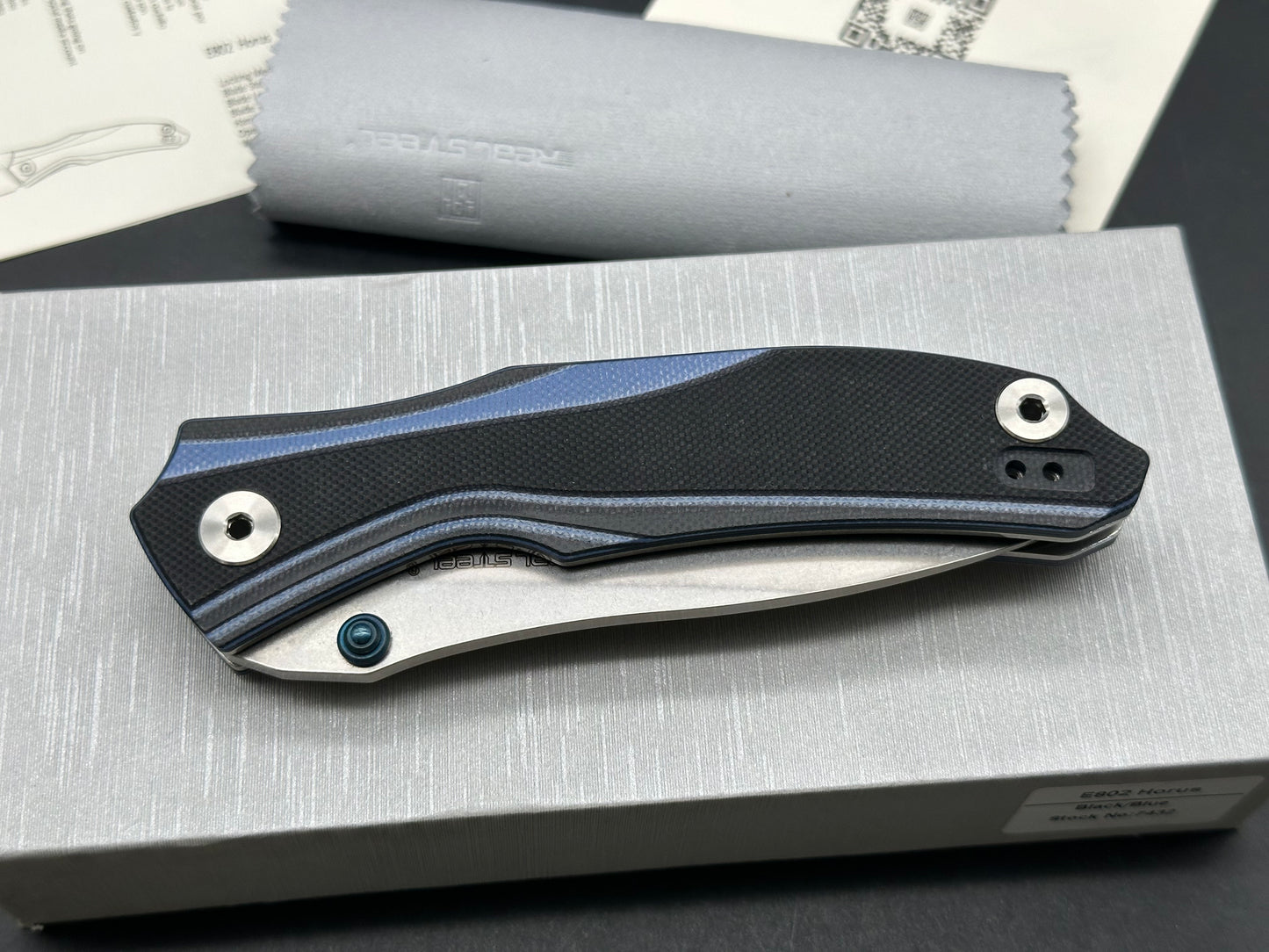 Real Steel Knives Horus Free Liner Lock Knife Black/Blue G-10 (3.6" SW)