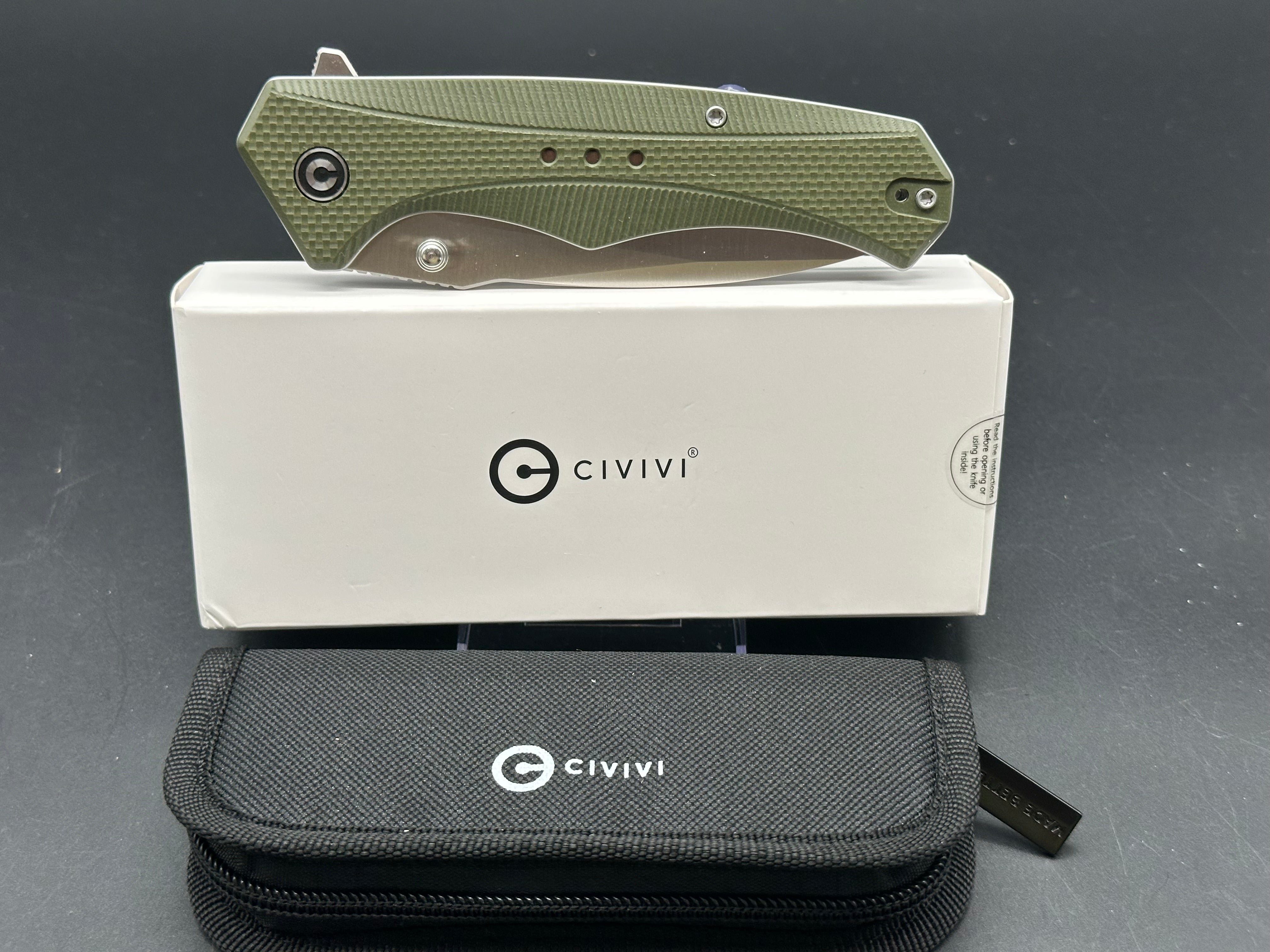 CIVIVI PHOTONIX FOLDING KNIFE OD GREEN COARSE G10 HANDLE 14C28N PLAIN EDGE SATIN FINISH