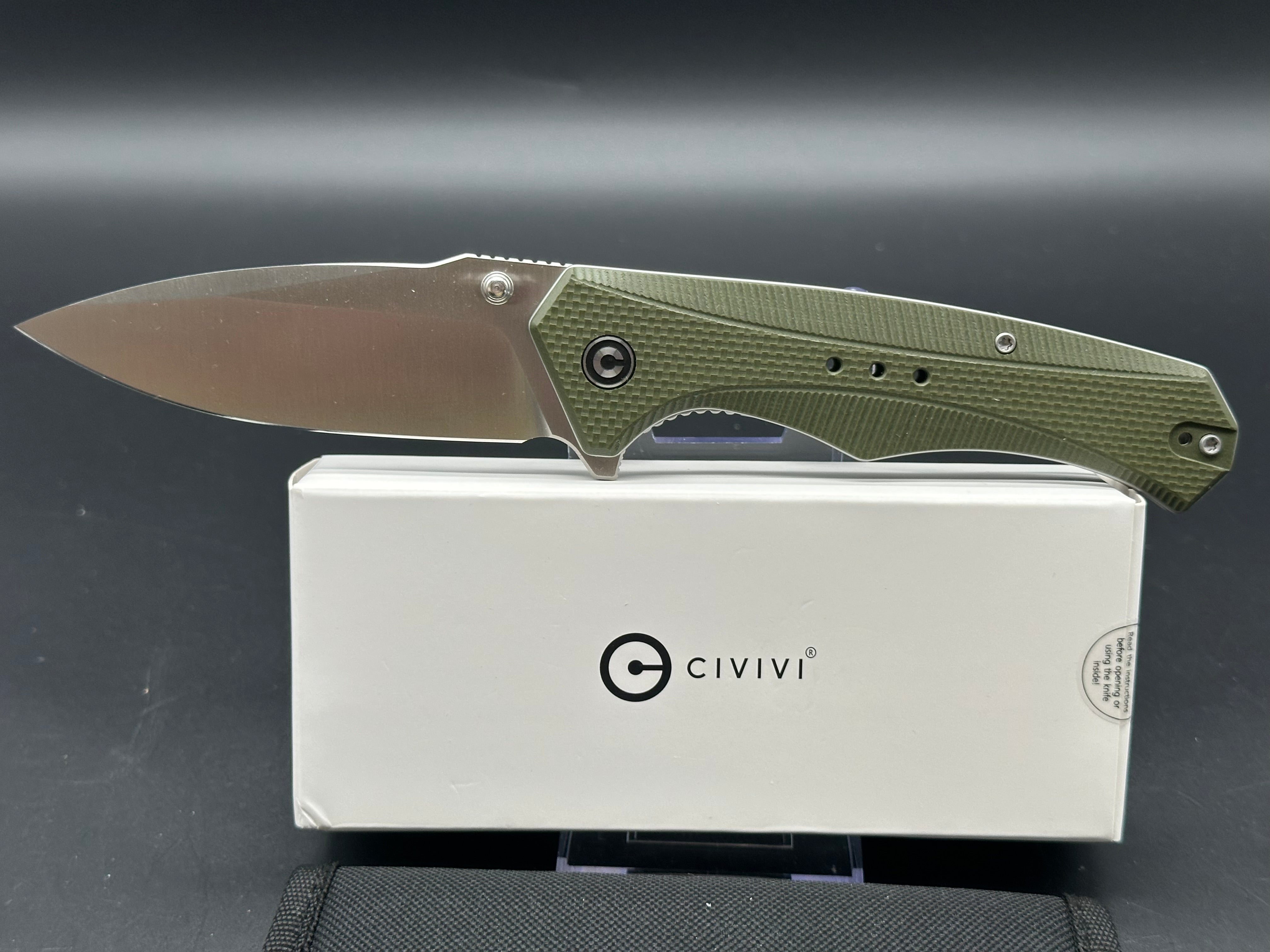 CIVIVI PHOTONIX FOLDING KNIFE OD GREEN COARSE G10 HANDLE 14C28N PLAIN EDGE SATIN FINISH