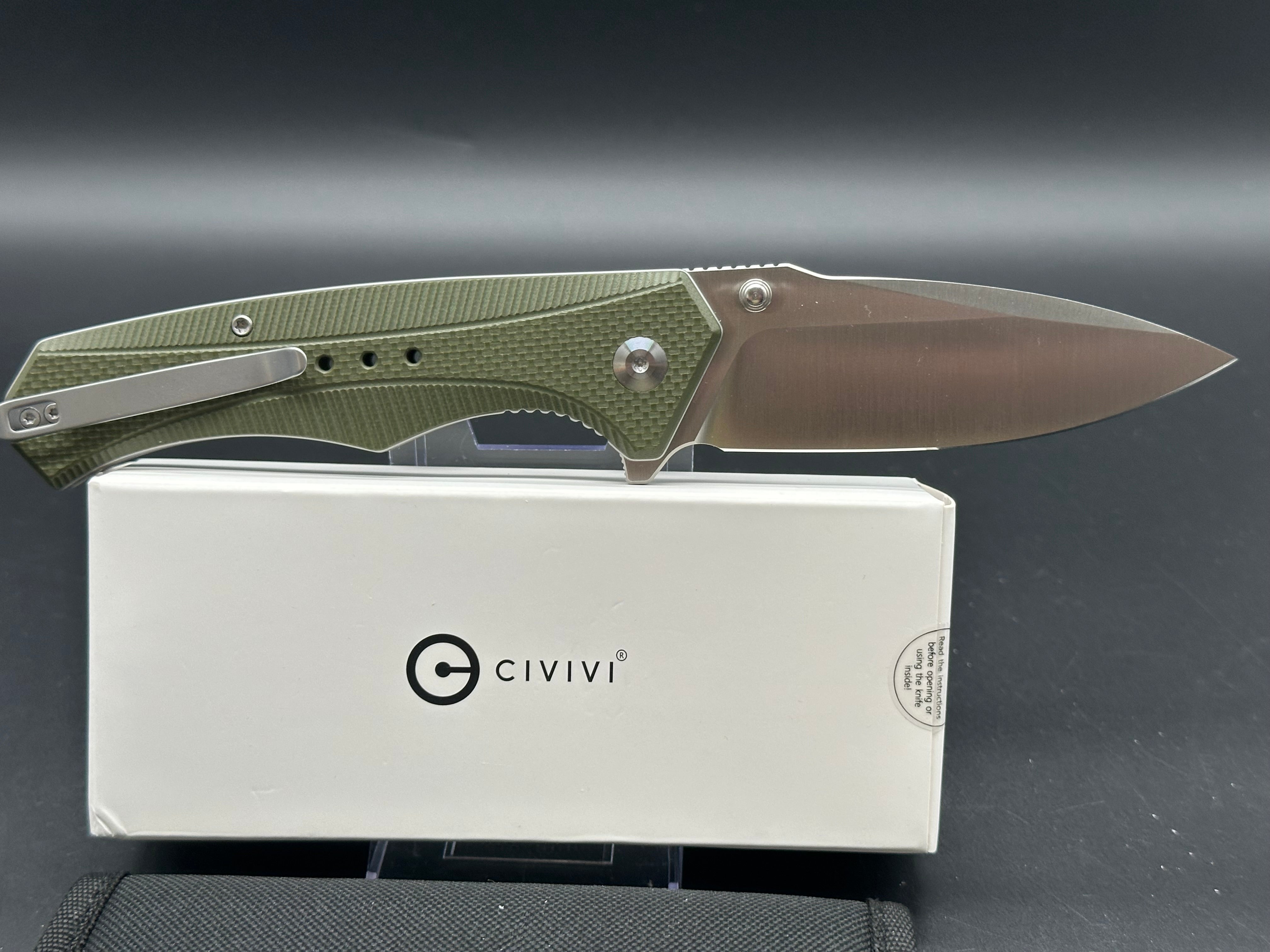 CIVIVI PHOTONIX FOLDING KNIFE OD GREEN COARSE G10 HANDLE 14C28N PLAIN EDGE SATIN FINISH