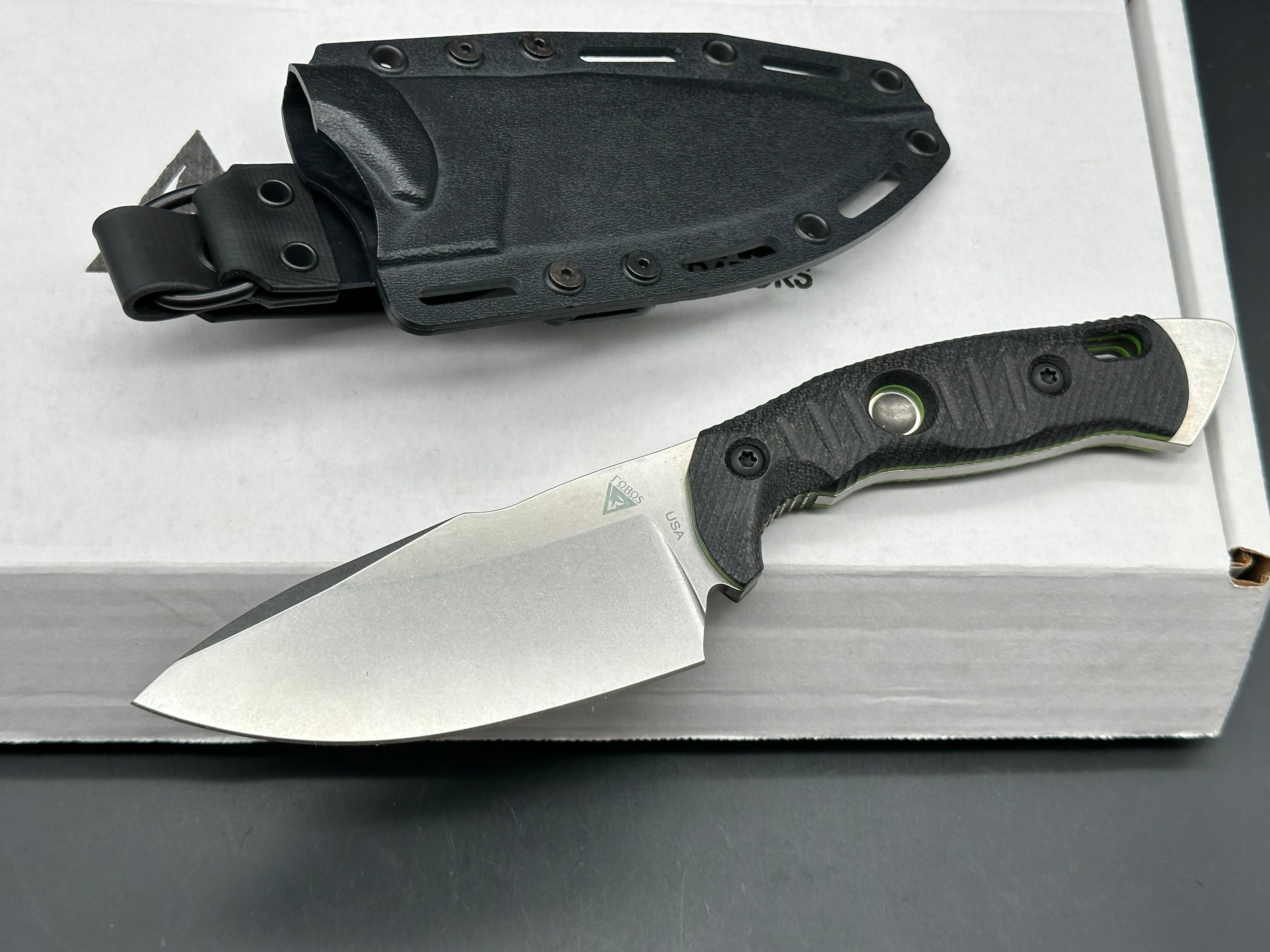 FOBOS Alaris Camp Knife Micarta w/ green G10 Liners CPM-3V