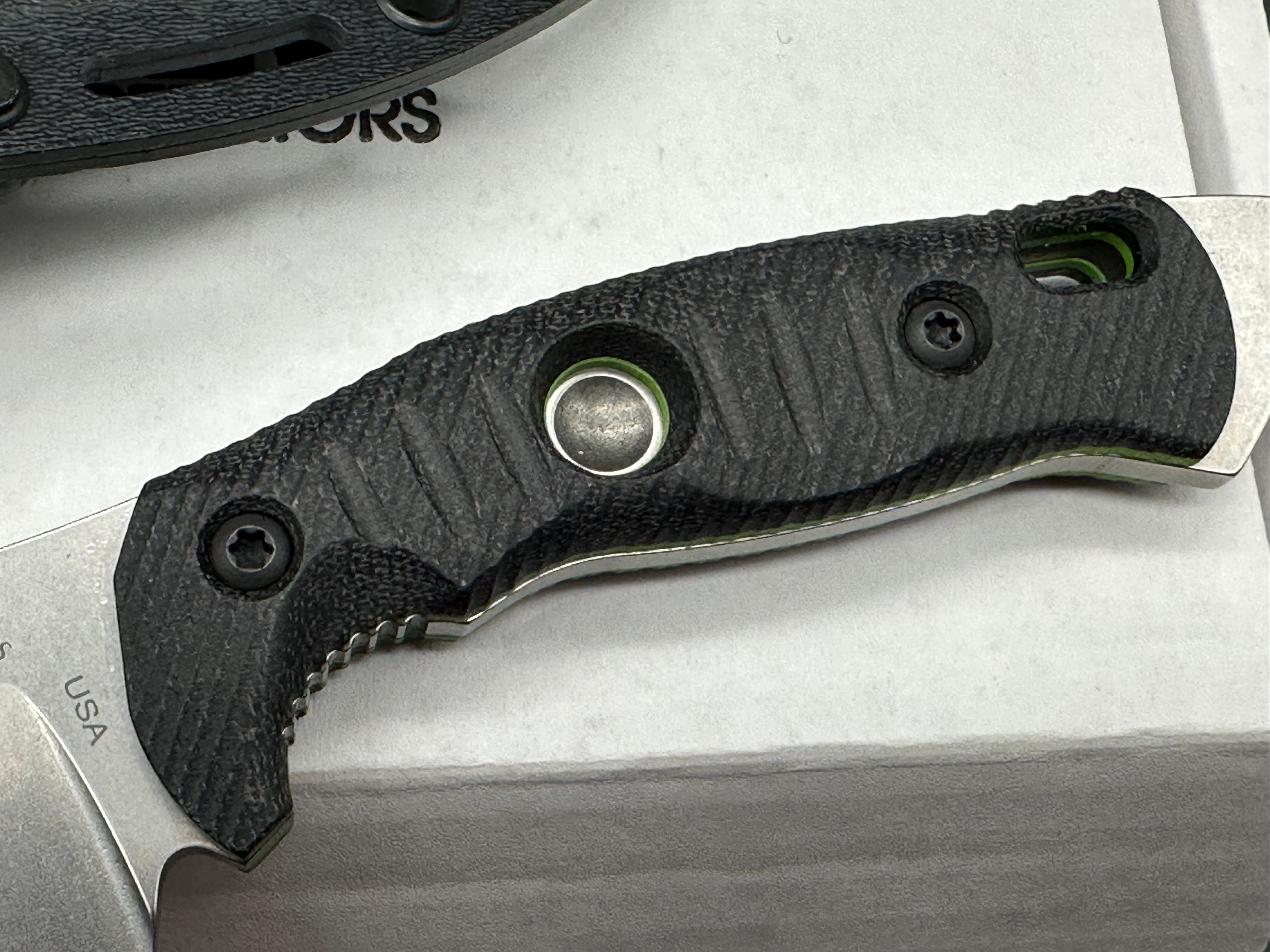 FOBOS Alaris Camp Knife Micarta w/ green G10 Liners CPM-3V