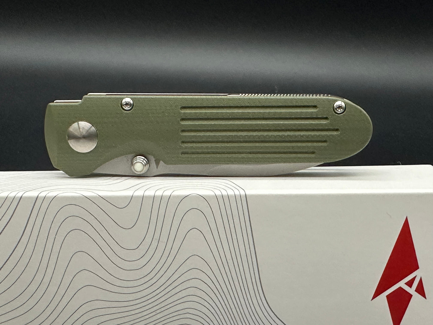 Terrain 365/PDW Invictus-ATC Compact OD Green G10 and Titanium Handles 3" Terravantium Dendritic Cobalt