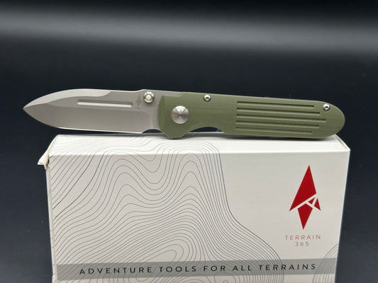 Terrain 365/PDW Invictus-ATC Compact OD Green G10 and Titanium Handles 3" Terravantium Dendritic Cobalt