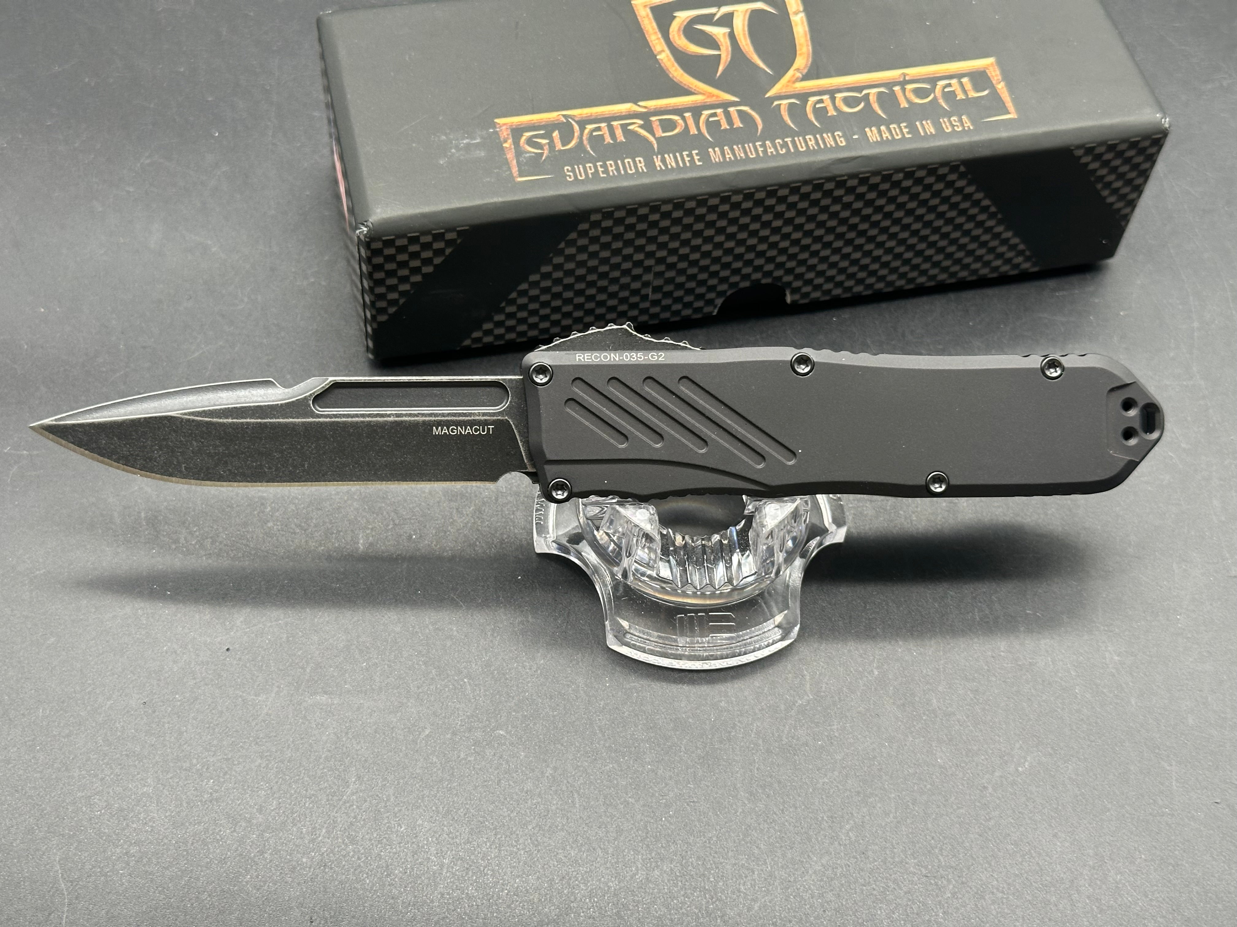 Guardian Tactical RECON-035 G2 Single Edge, Magnacut Dark Stonewash Blade, Black Handle