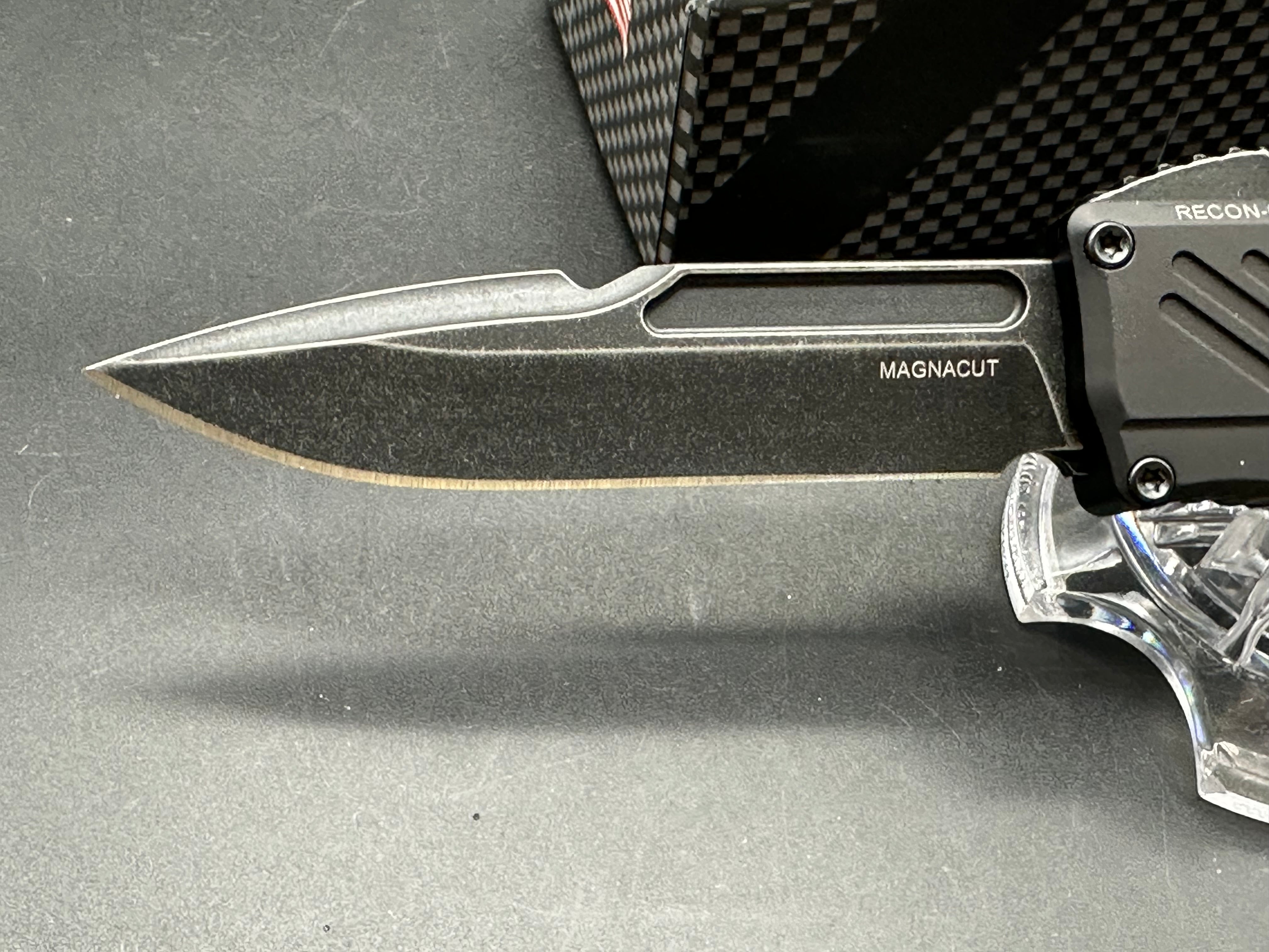 Guardian Tactical RECON-035 G2 Single Edge, Magnacut Dark Stonewash Blade, Black Handle