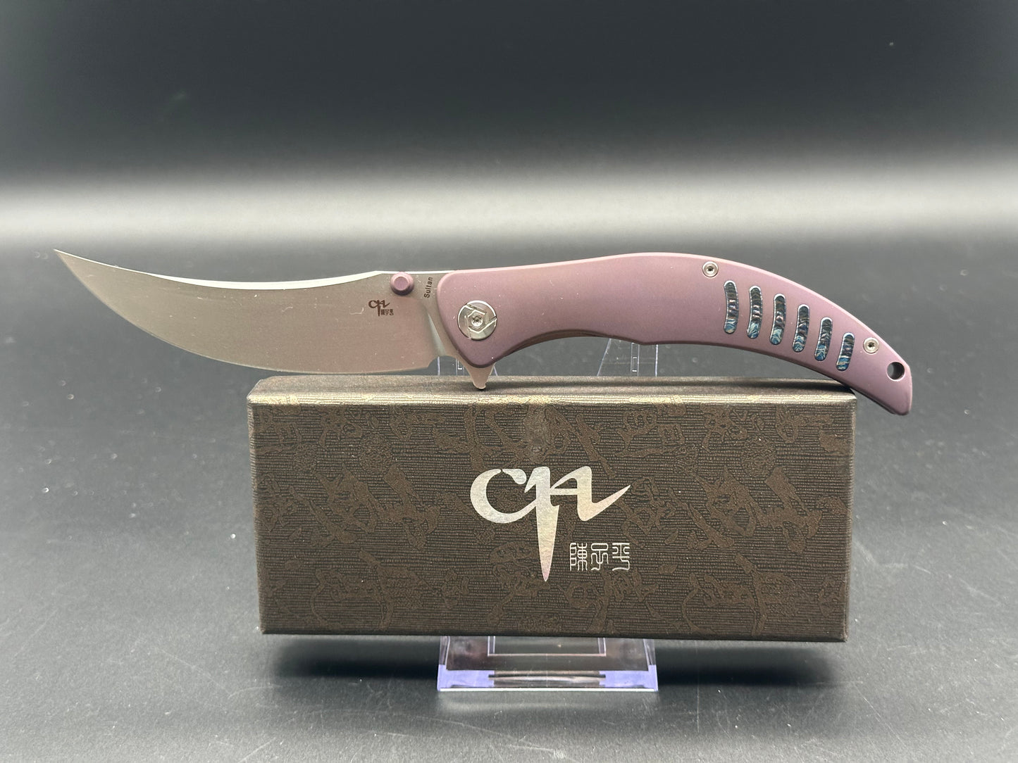 CH KNIVES SULTAN FOLDING KNIFE PURPLE TITANIUM HANDLE S35VN PLAIN EDGE