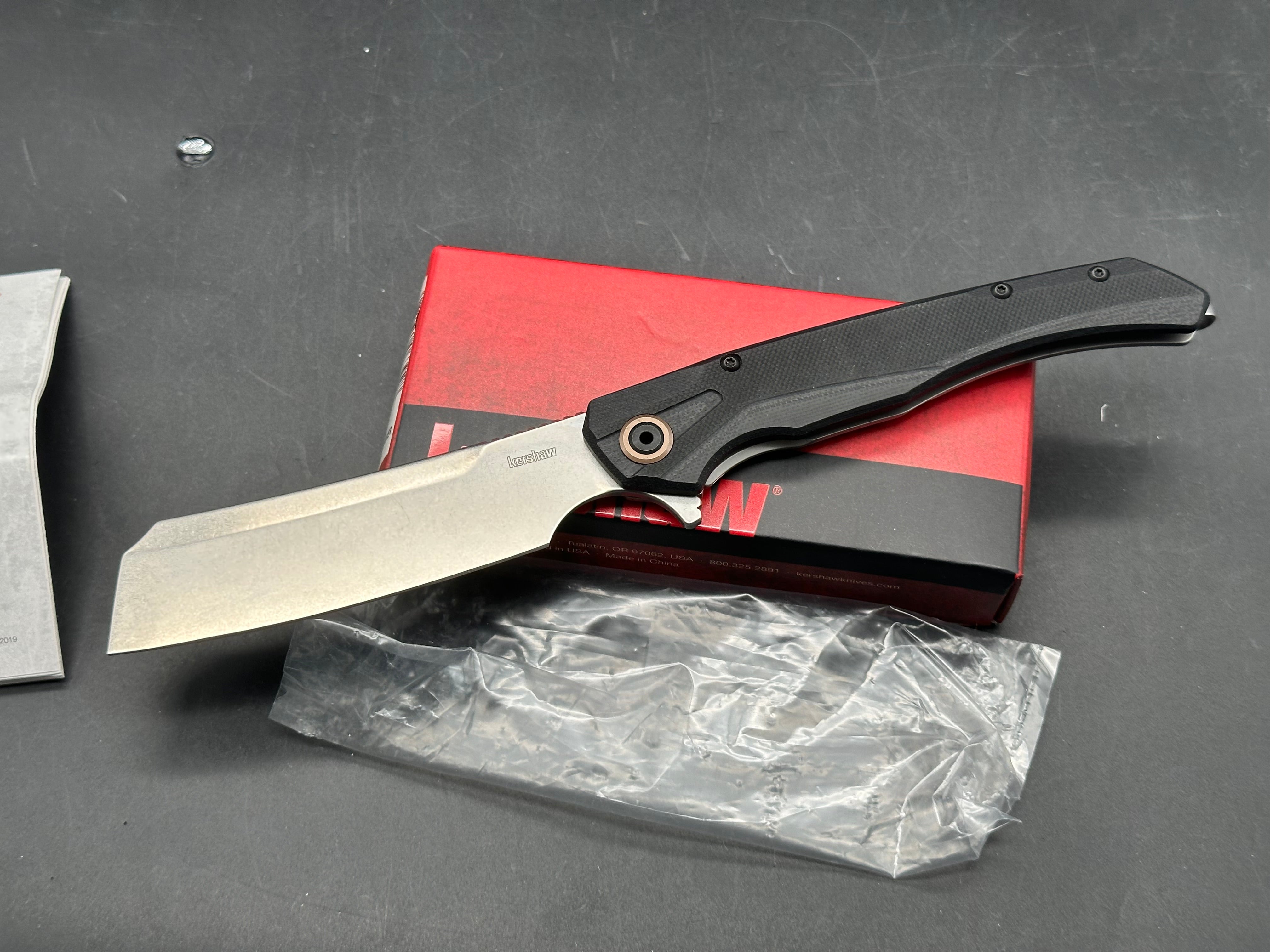 Kershaw Strata Cleaver Frame Lock Knife Black G-10 (4" Stonewash)