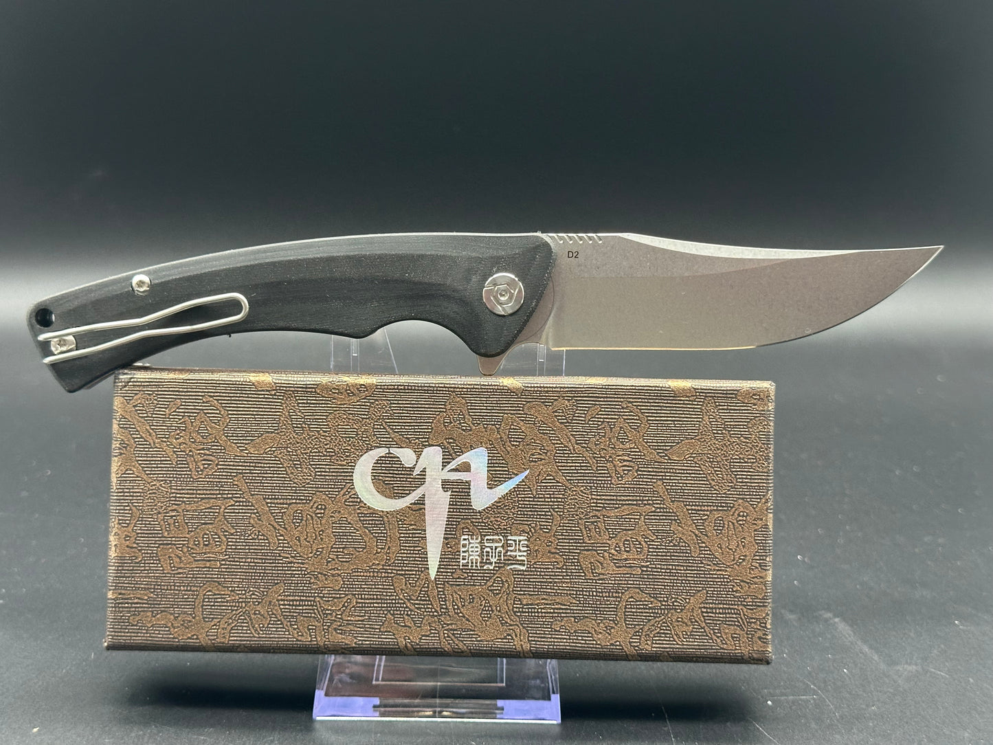 CH KNIVES FOLDING KNIFE BLACK MICARTA HANDLE D2