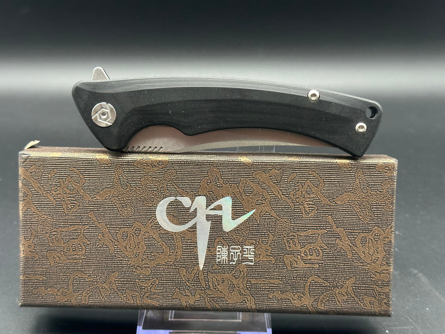 CH KNIVES FOLDING KNIFE BLACK MICARTA HANDLE D2