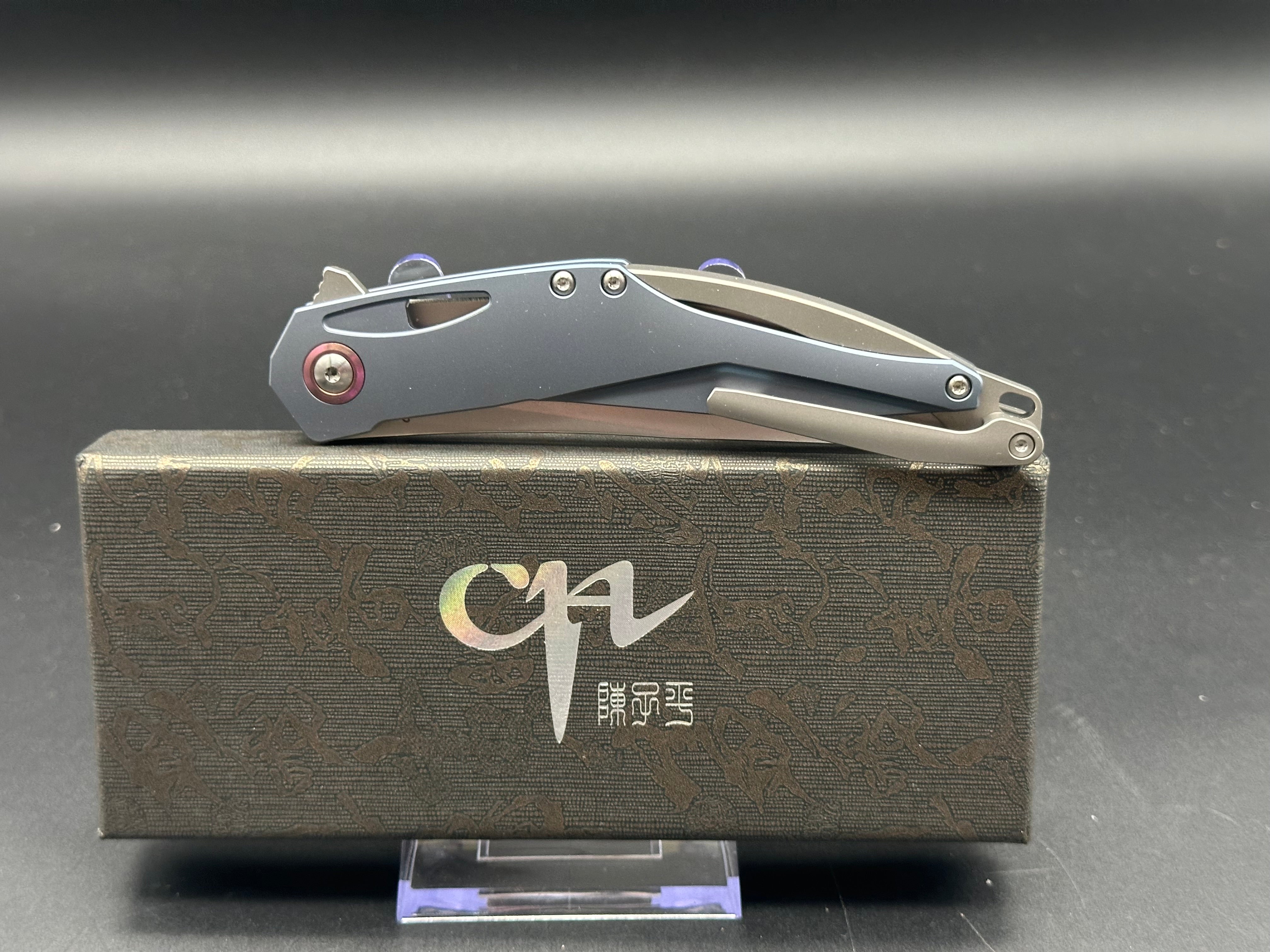 CH KNIVES ASTRO FRAMELOCK BLUE TITANIUM FOLDING BOHLER M390 POCKET KNIFE