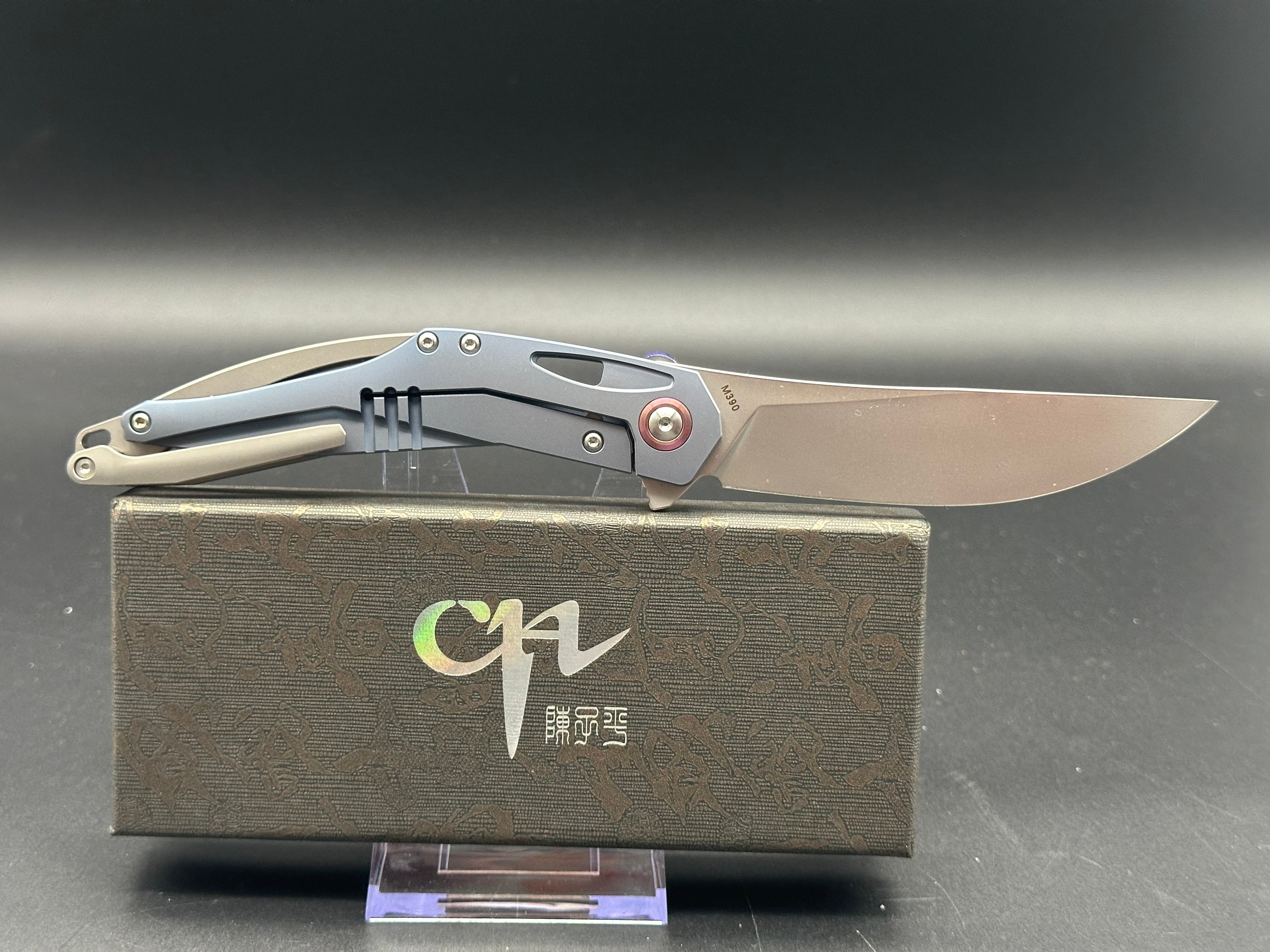 CH KNIVES ASTRO FRAMELOCK BLUE TITANIUM FOLDING BOHLER M390 POCKET KNIFE