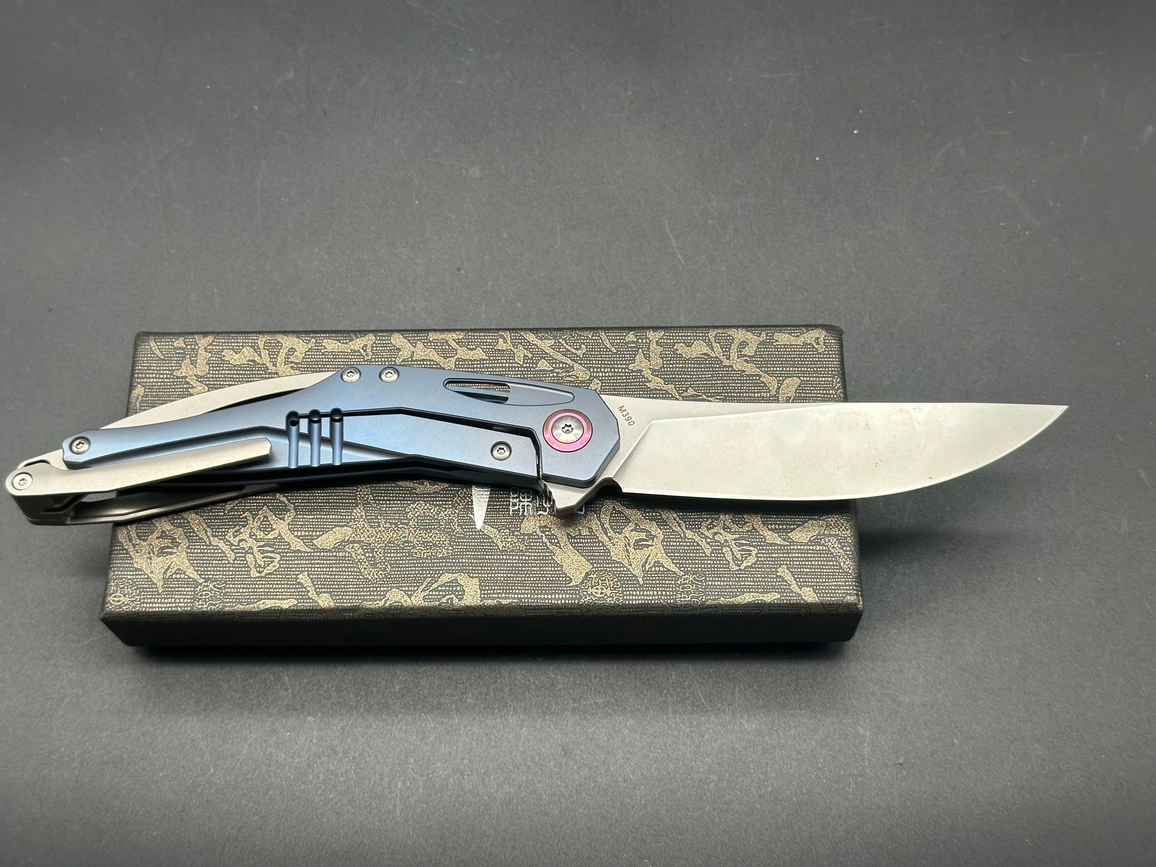 CH KNIVES ASTRO FRAMELOCK BLUE TITANIUM FOLDING BOHLER M390 POCKET KNIFE