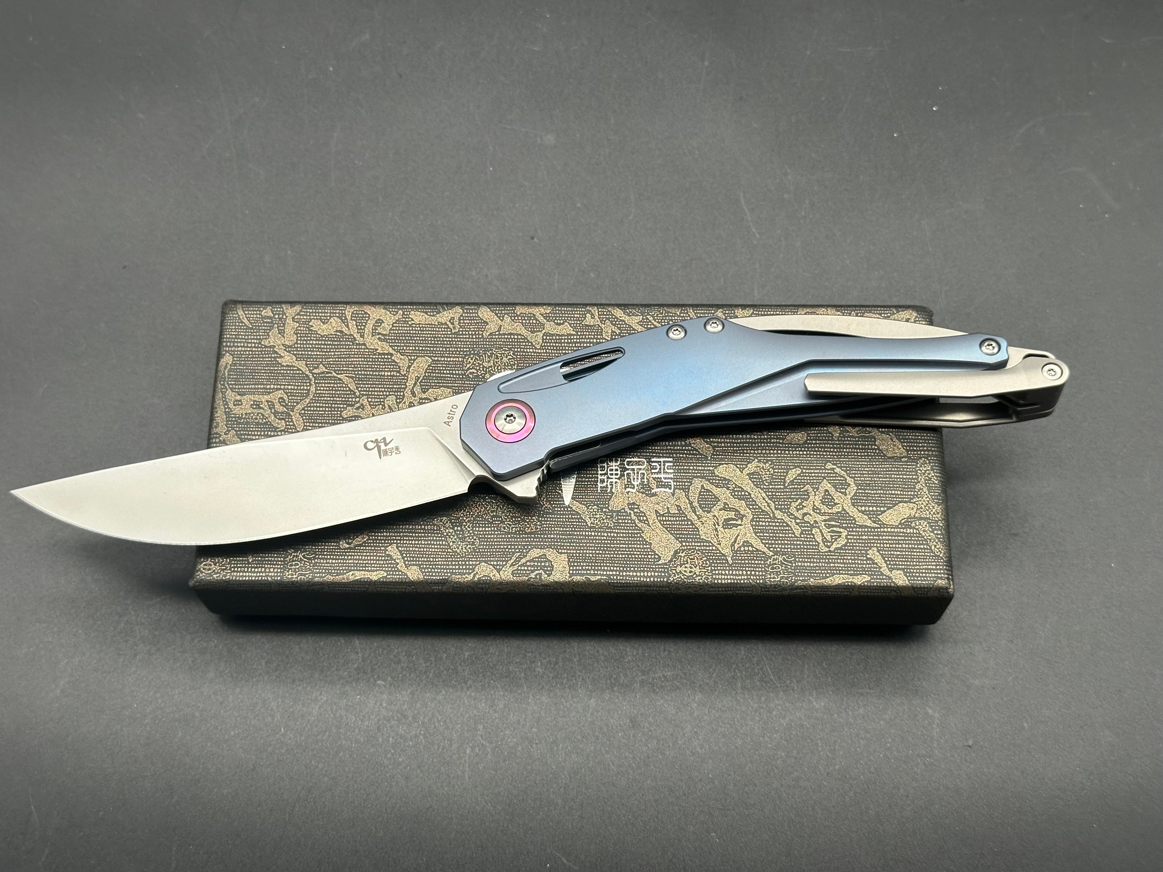 CH KNIVES ASTRO FRAMELOCK BLUE TITANIUM FOLDING BOHLER M390 POCKET KNIFE