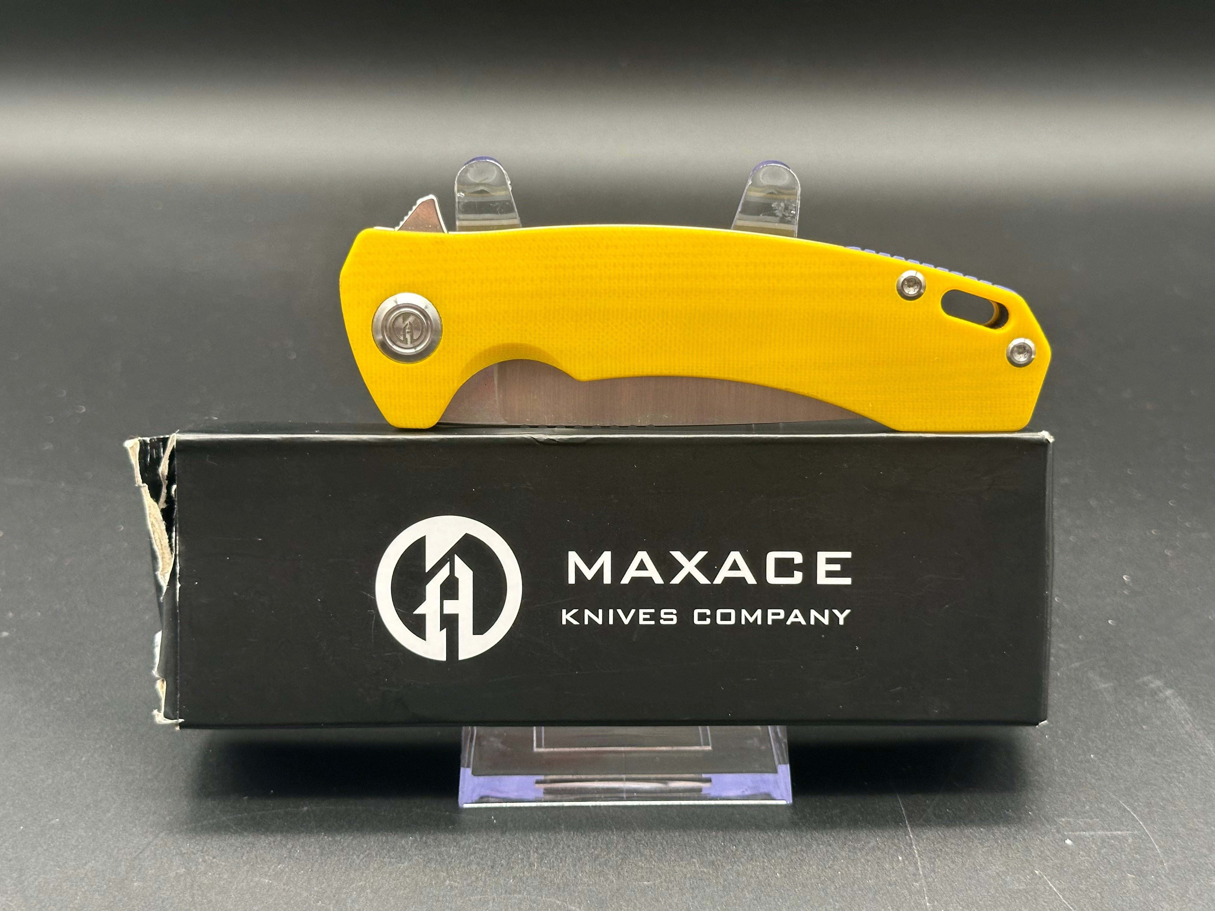 Maxace Balance-S folding knife yellow G10 scales w/14c28n blade