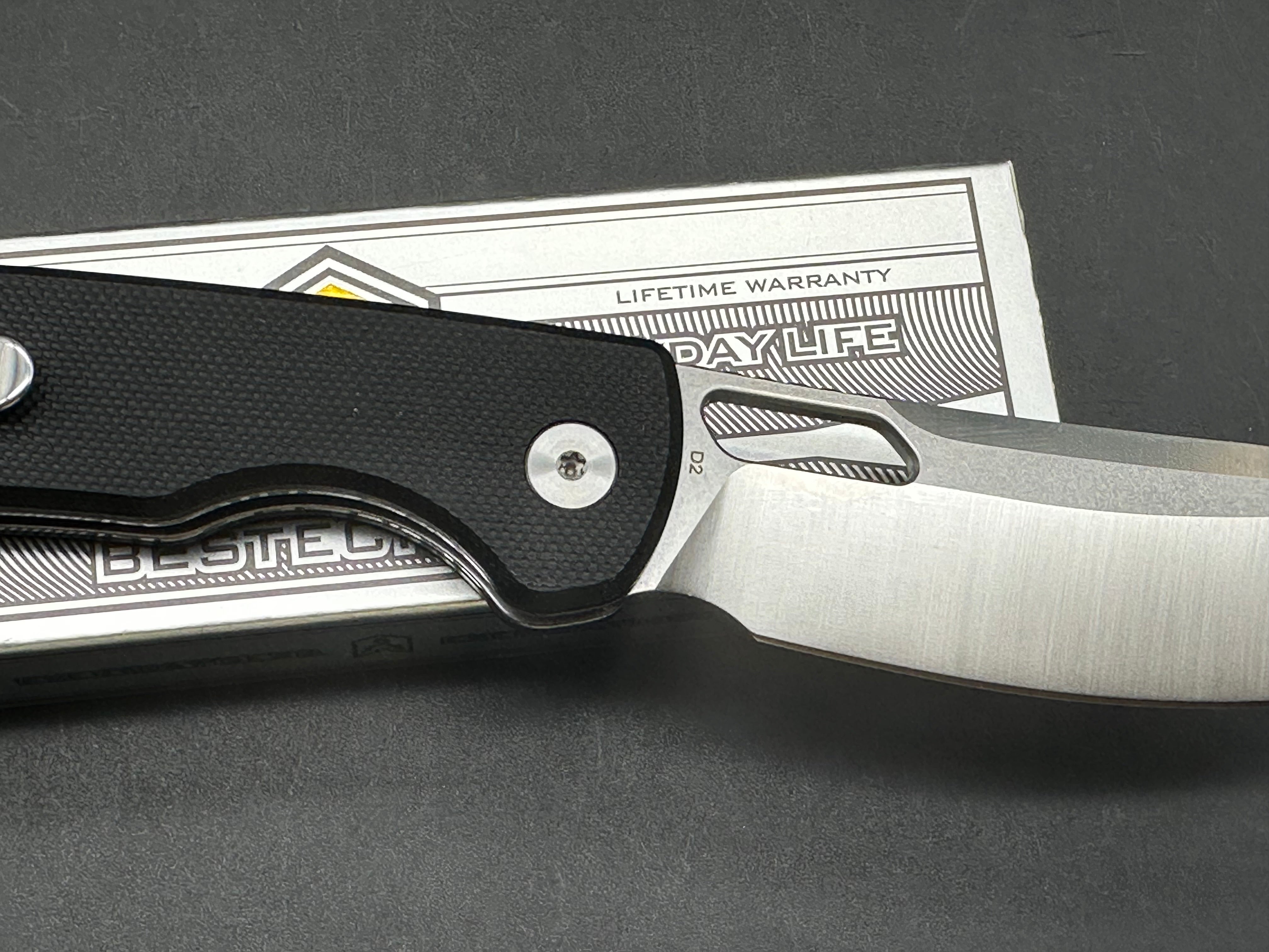 Bestechman Firebird 3.54" D2 Satin Blade with Black G10 Scales