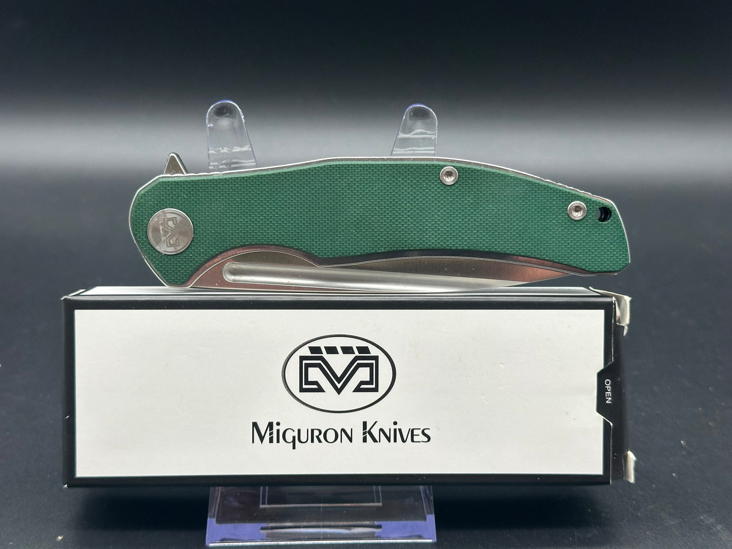 MIGURON VELONA FOLDING KNIFE GREEN G10 HANDLE 14C28N DROP POINT PLAIN EDGE SATIN FINISH