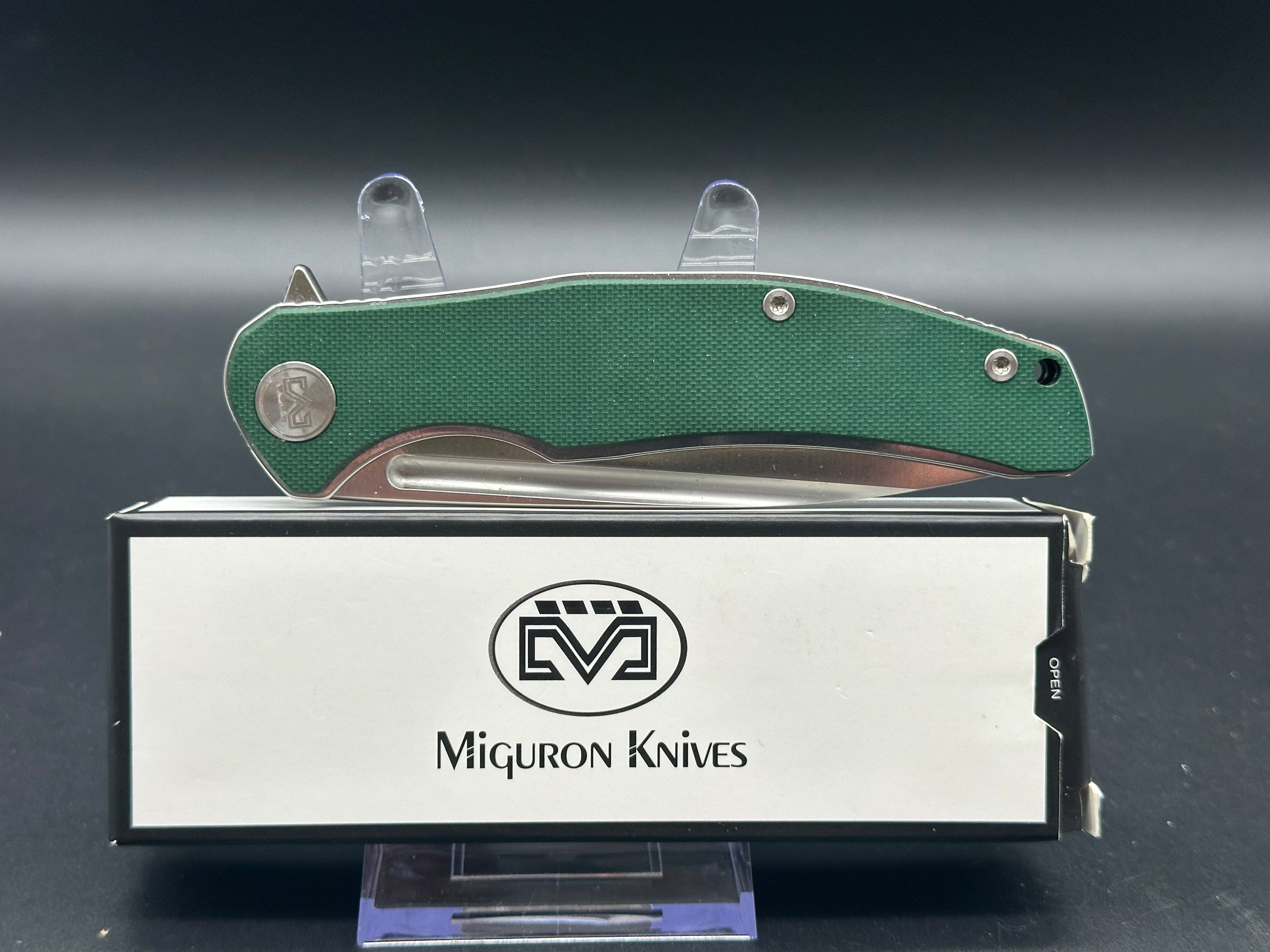 MIGURON VELONA FOLDING KNIFE GREEN G10 HANDLE 14C28N DROP POINT PLAIN EDGE SATIN FINISH