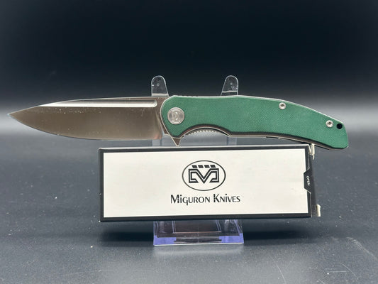 MIGURON VELONA FOLDING KNIFE GREEN G10 HANDLE 14C28N DROP POINT PLAIN EDGE SATIN FINISH