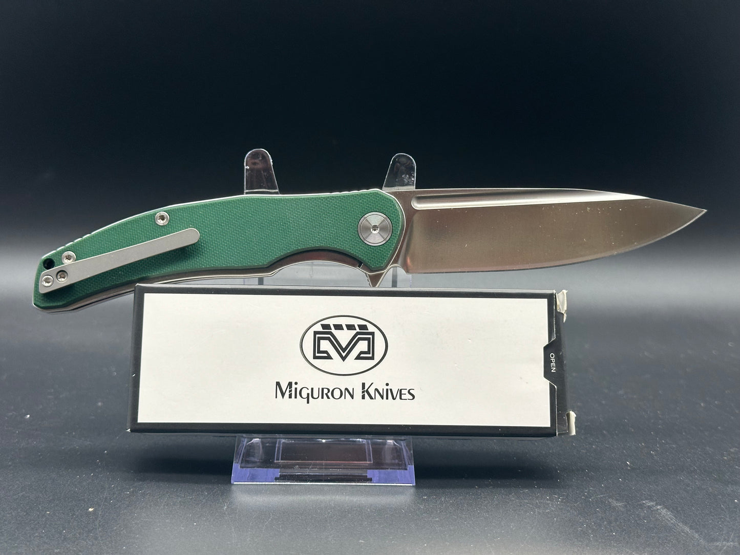 MIGURON VELONA FOLDING KNIFE GREEN G10 HANDLE 14C28N DROP POINT PLAIN EDGE SATIN FINISH