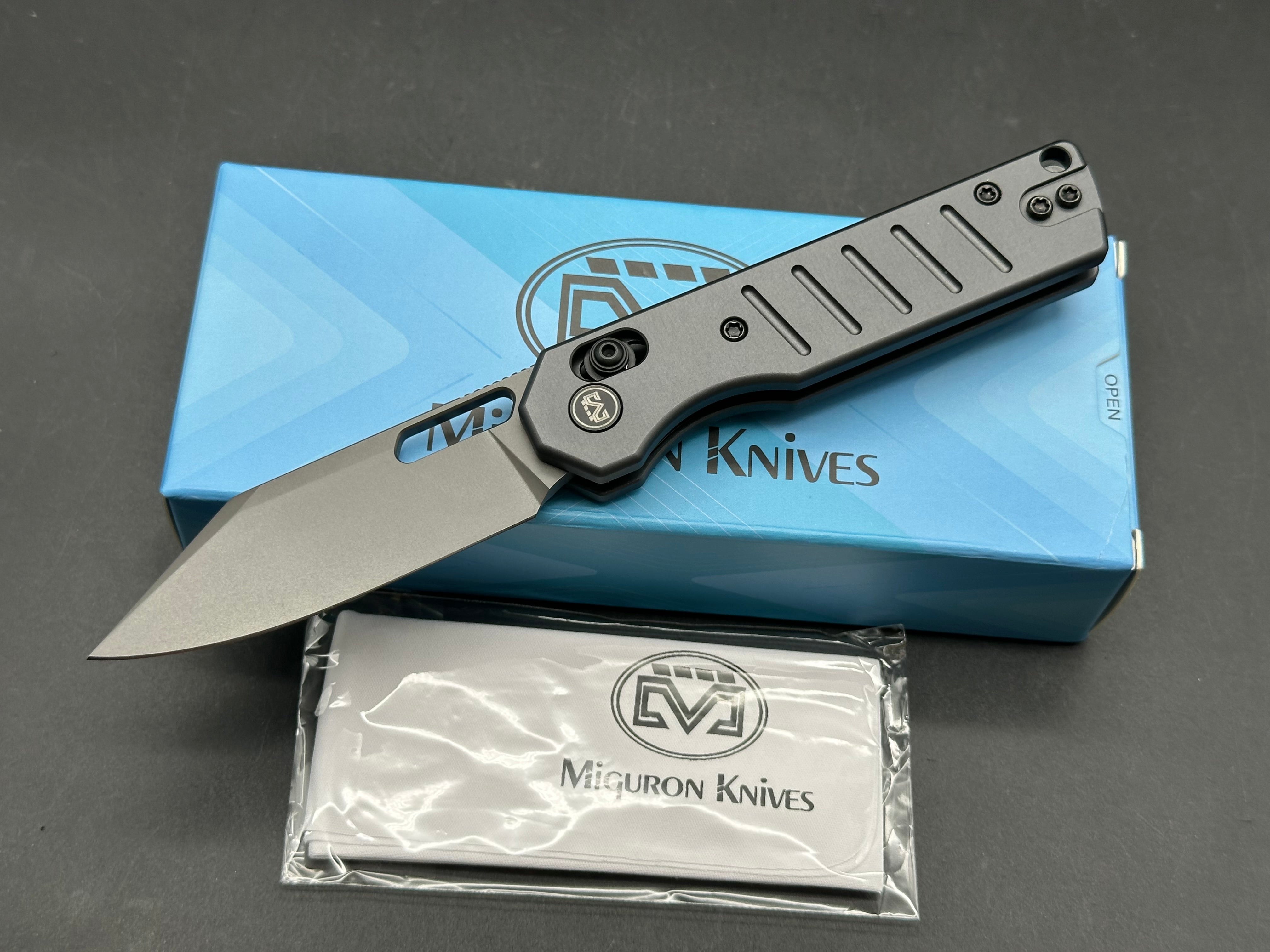 Miguron Gatov 2.81" D2 Dark Gray PVD Blade with Dark Gray Aluminum Scales (Black Hardware)