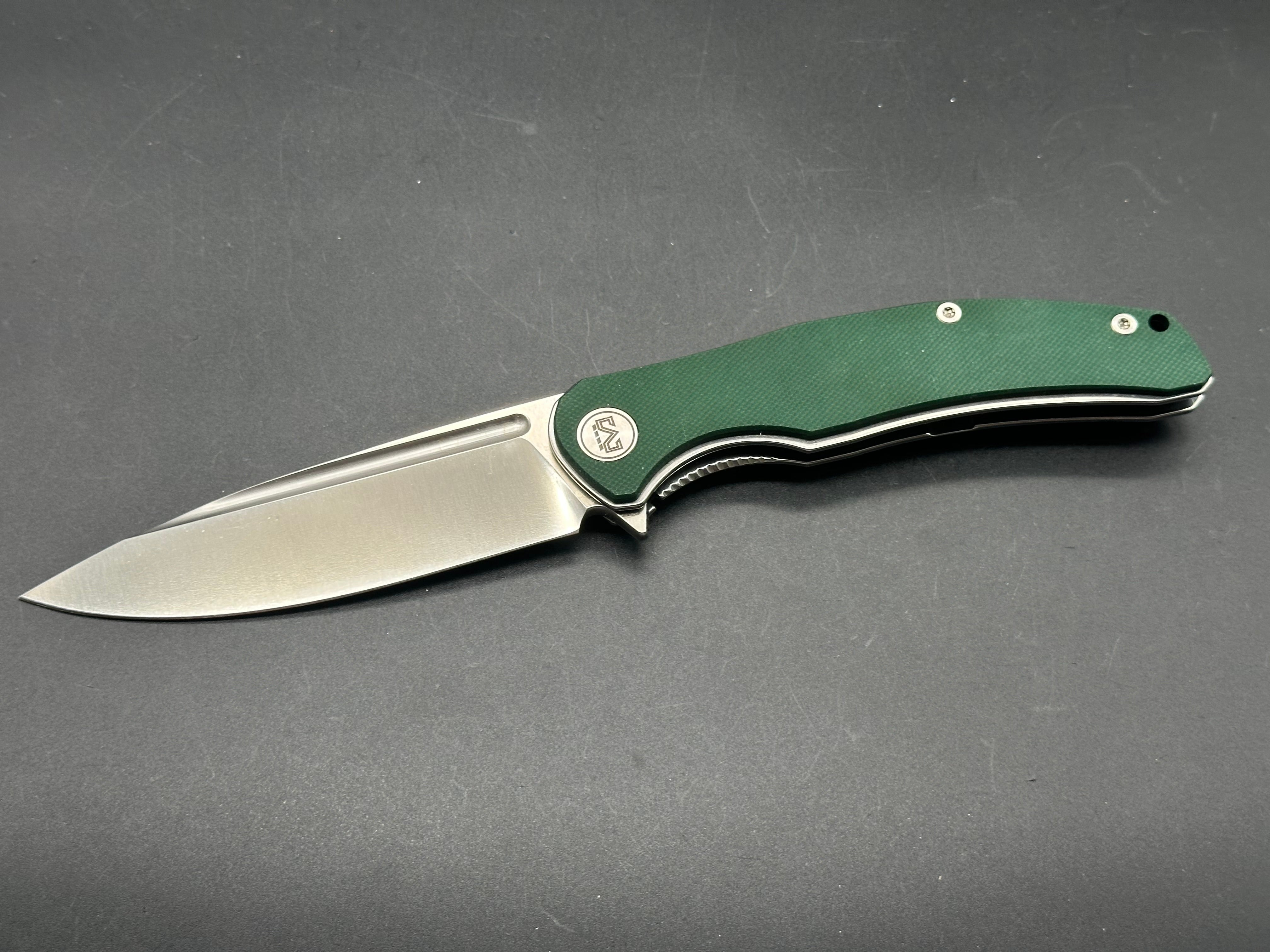 MIGURON VELONA FOLDING KNIFE GREEN G10 HANDLE 14C28N DROP POINT PLAIN EDGE SATIN FINISH