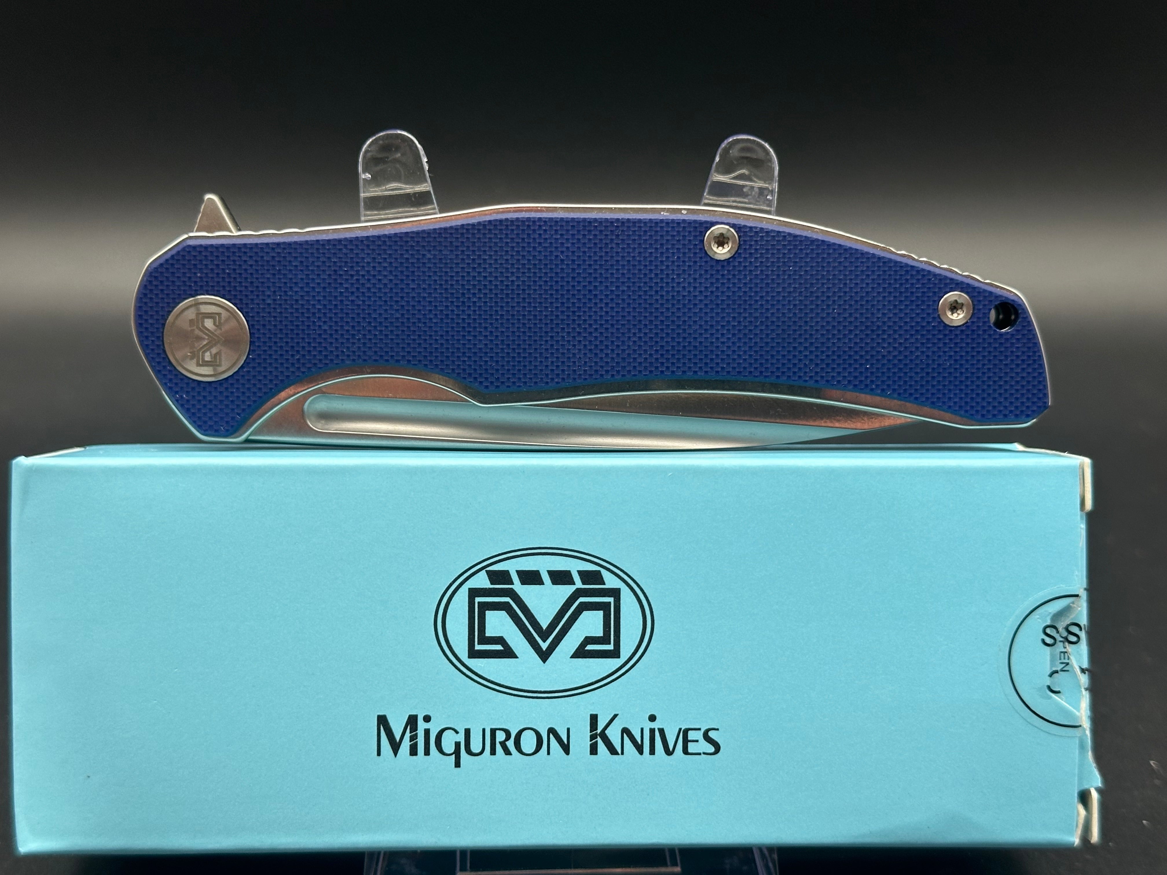 MIGURON VELONA FOLDING KNIFE DYED BLUE G10 HANDLE 14C28N DROP POINT PLAIN EDGE SATIN FINISH