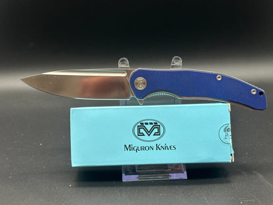 MIGURON VELONA FOLDING KNIFE DYED BLUE G10 HANDLE 14C28N DROP POINT PLAIN EDGE SATIN FINISH