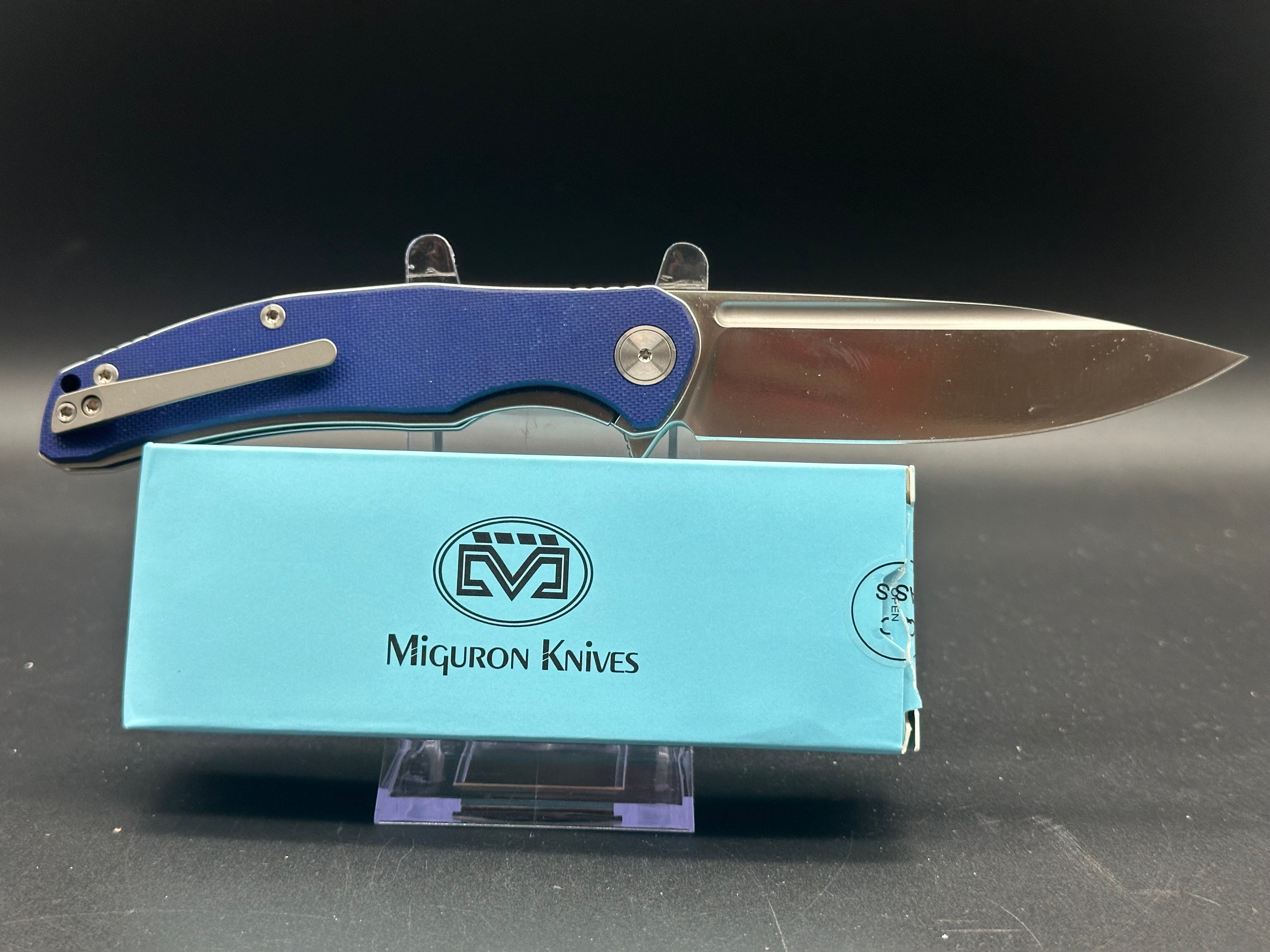 MIGURON VELONA FOLDING KNIFE DYED BLUE G10 HANDLE 14C28N DROP POINT PLAIN EDGE SATIN FINISH