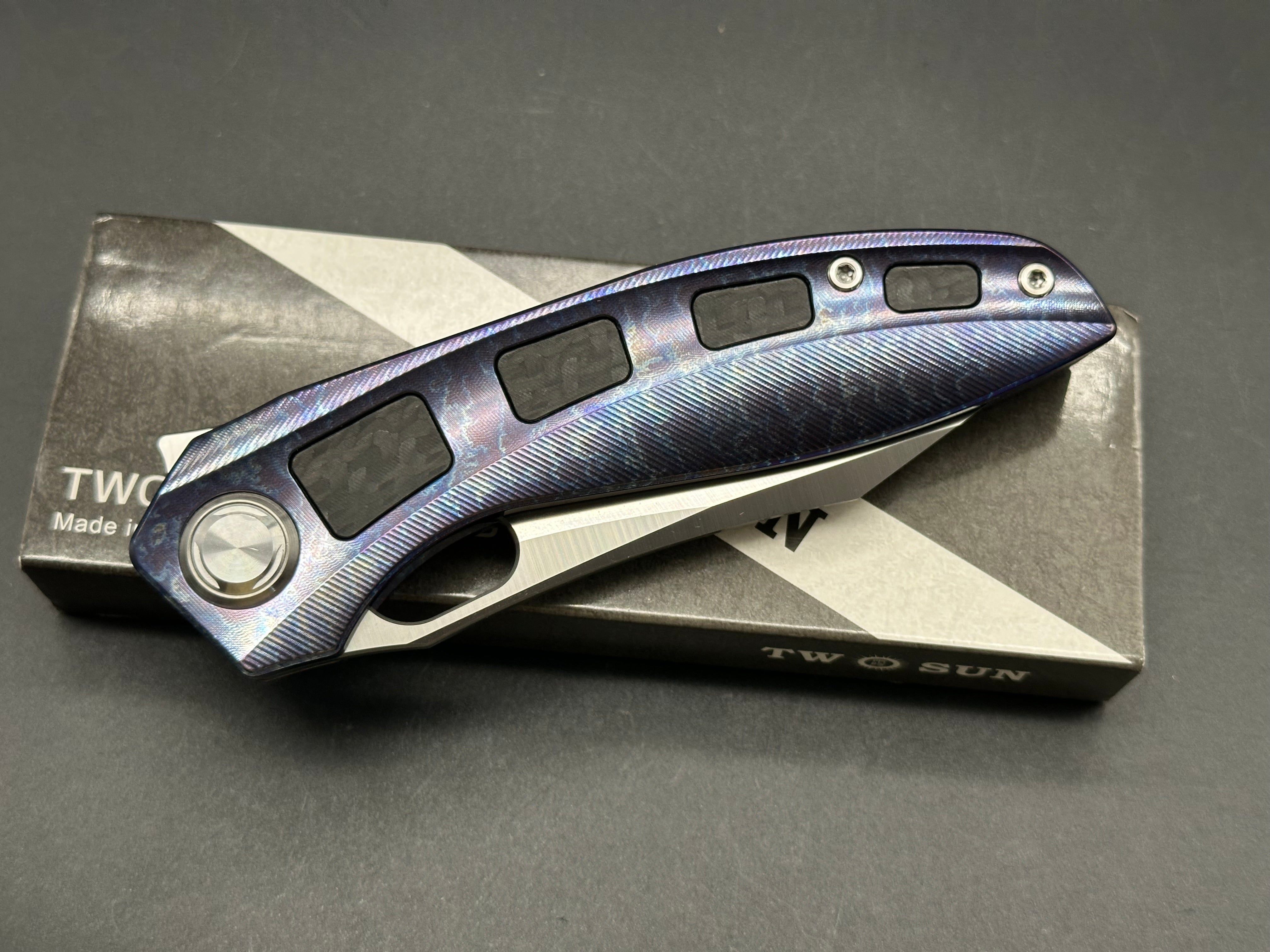 TWOSUN TS306-M390-COLOR FOLDING KNIFE COLOR TITANIUM HANDLE PLAIN EDGE M390 STEEL