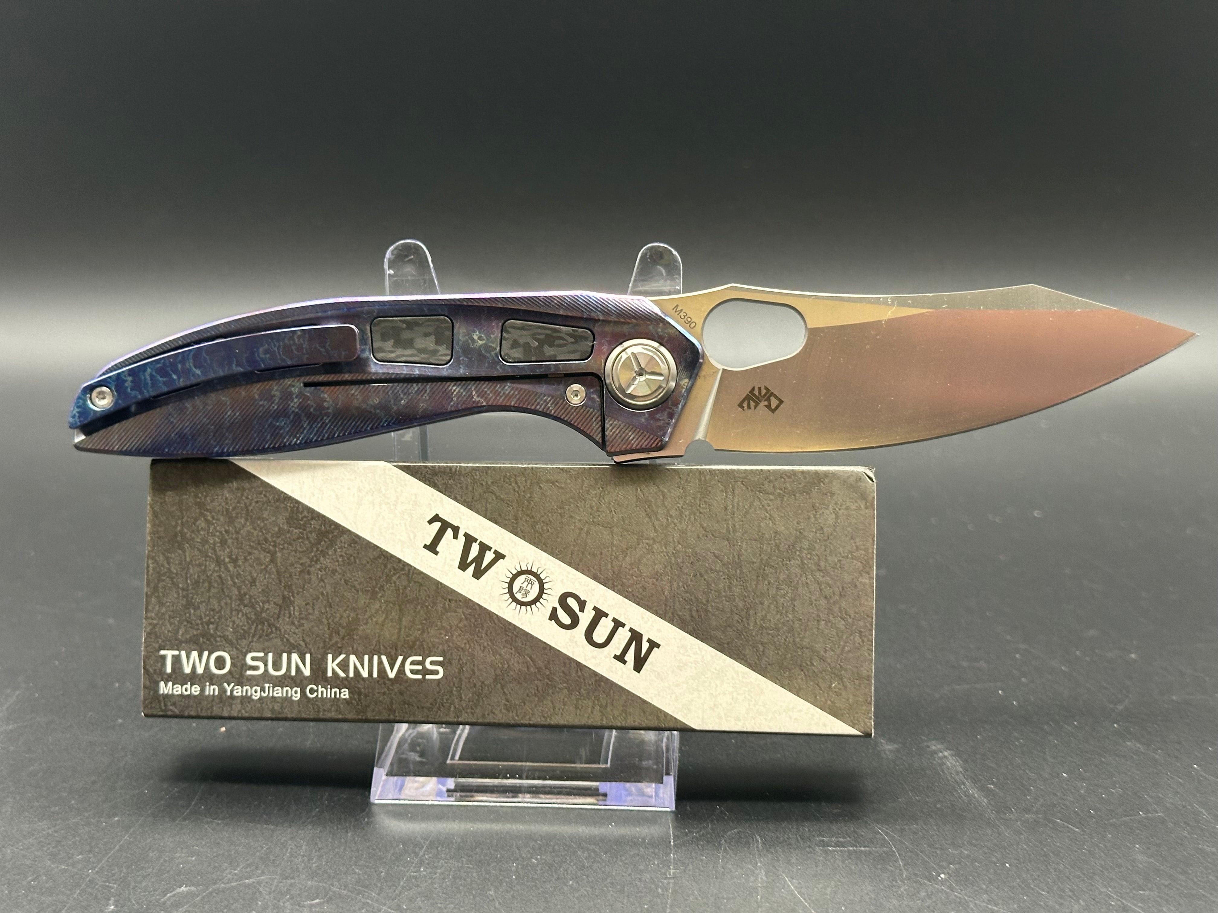 TWOSUN TS306-M390-COLOR FOLDING KNIFE COLOR TITANIUM HANDLE PLAIN EDGE M390 STEEL