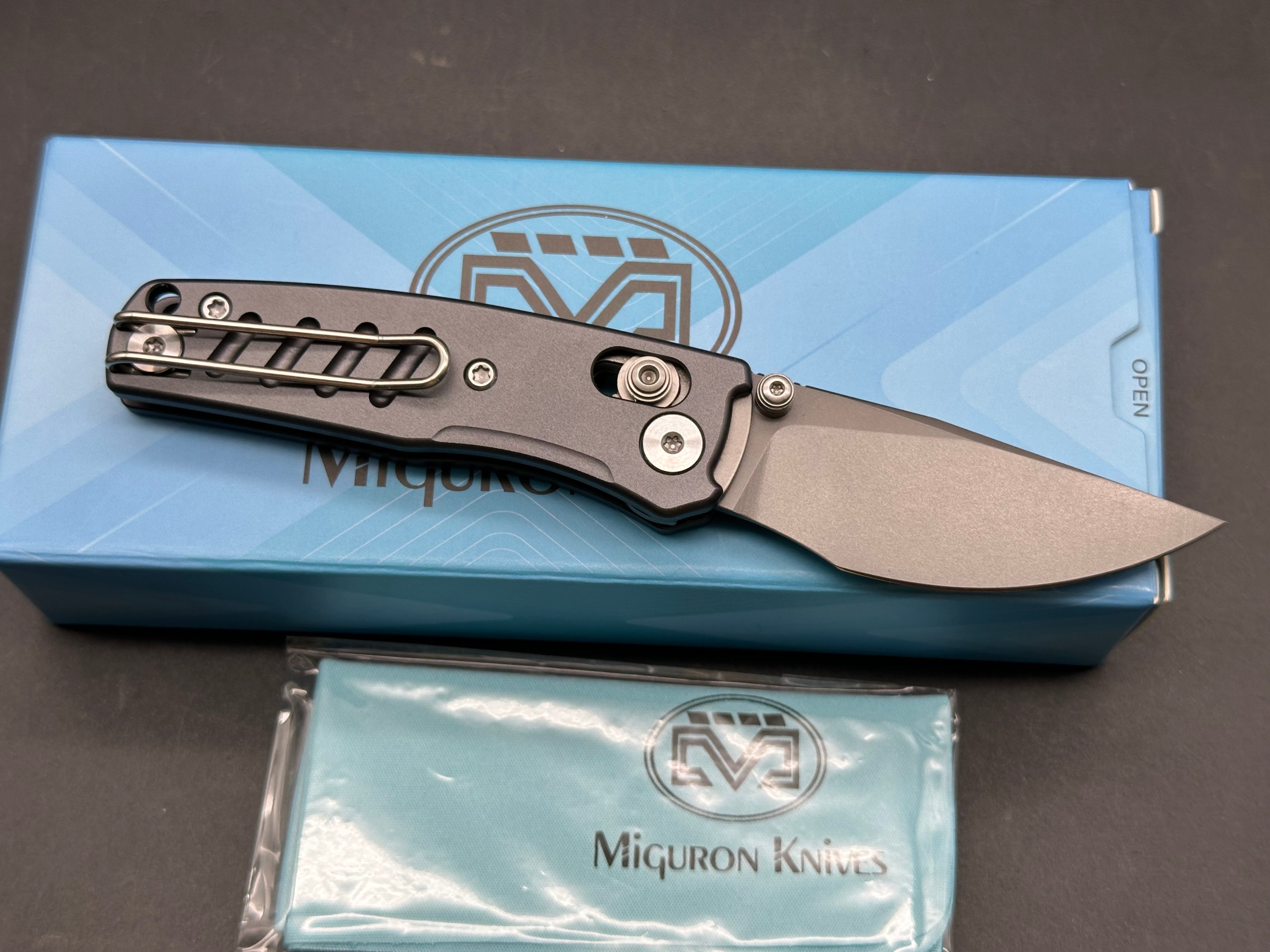 Miguron Evok 2.42" D2 Dark Gray PVD Blade with Dark Gray Aluminum Scales