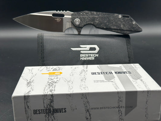 BESTECH SHODAN FOLDER KNIFE CARBON FIBER FRONT & TITANIUM BACK HANDLE SW + SATIN S35VN BLADE BT1910C