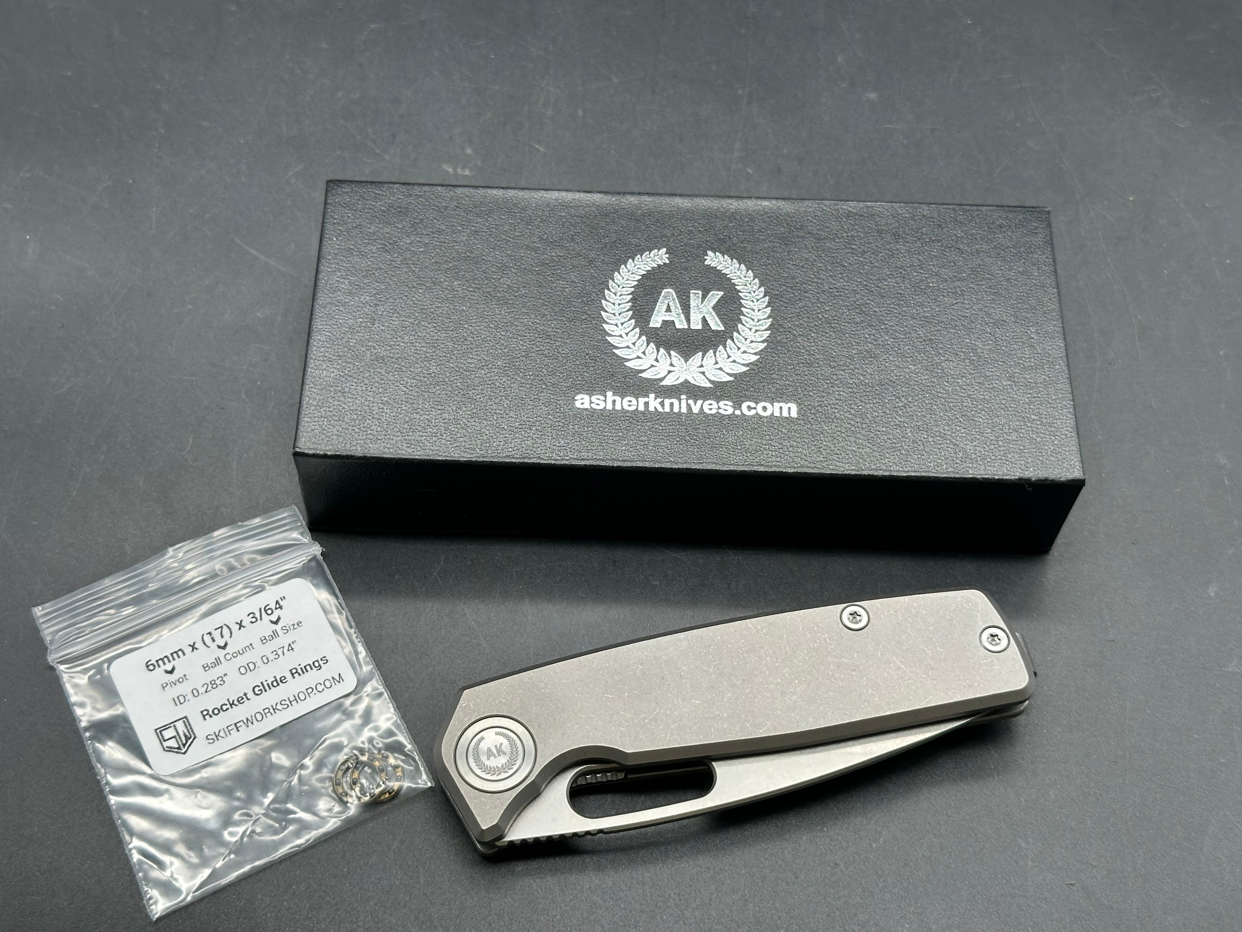 Asher Spiro Ti 3.2" CPM 20CV Stonewash Blade with Stonewash Titanium Scales