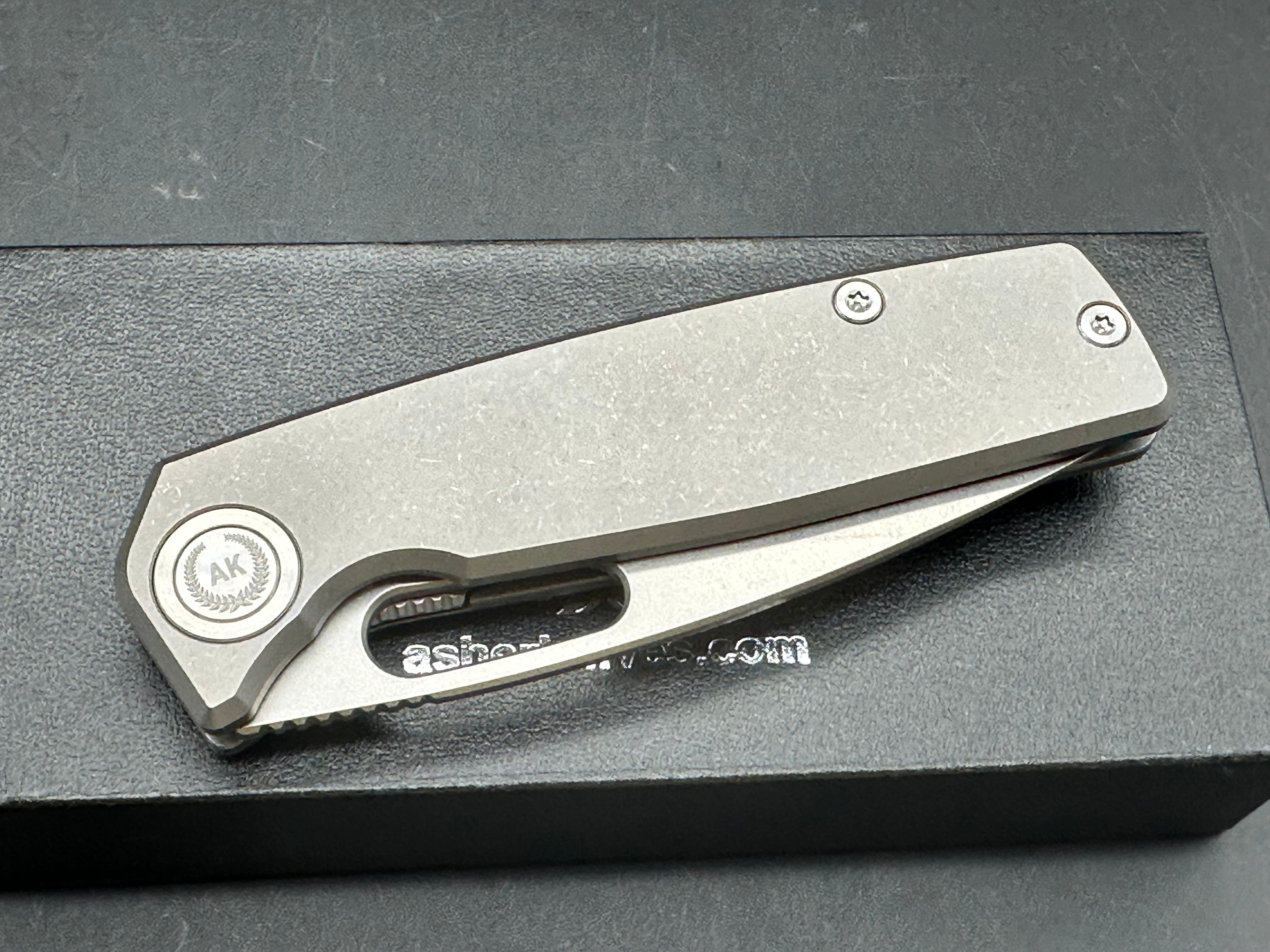 Asher Spiro Ti 3.2" CPM 20CV Stonewash Blade with Stonewash Titanium Scales