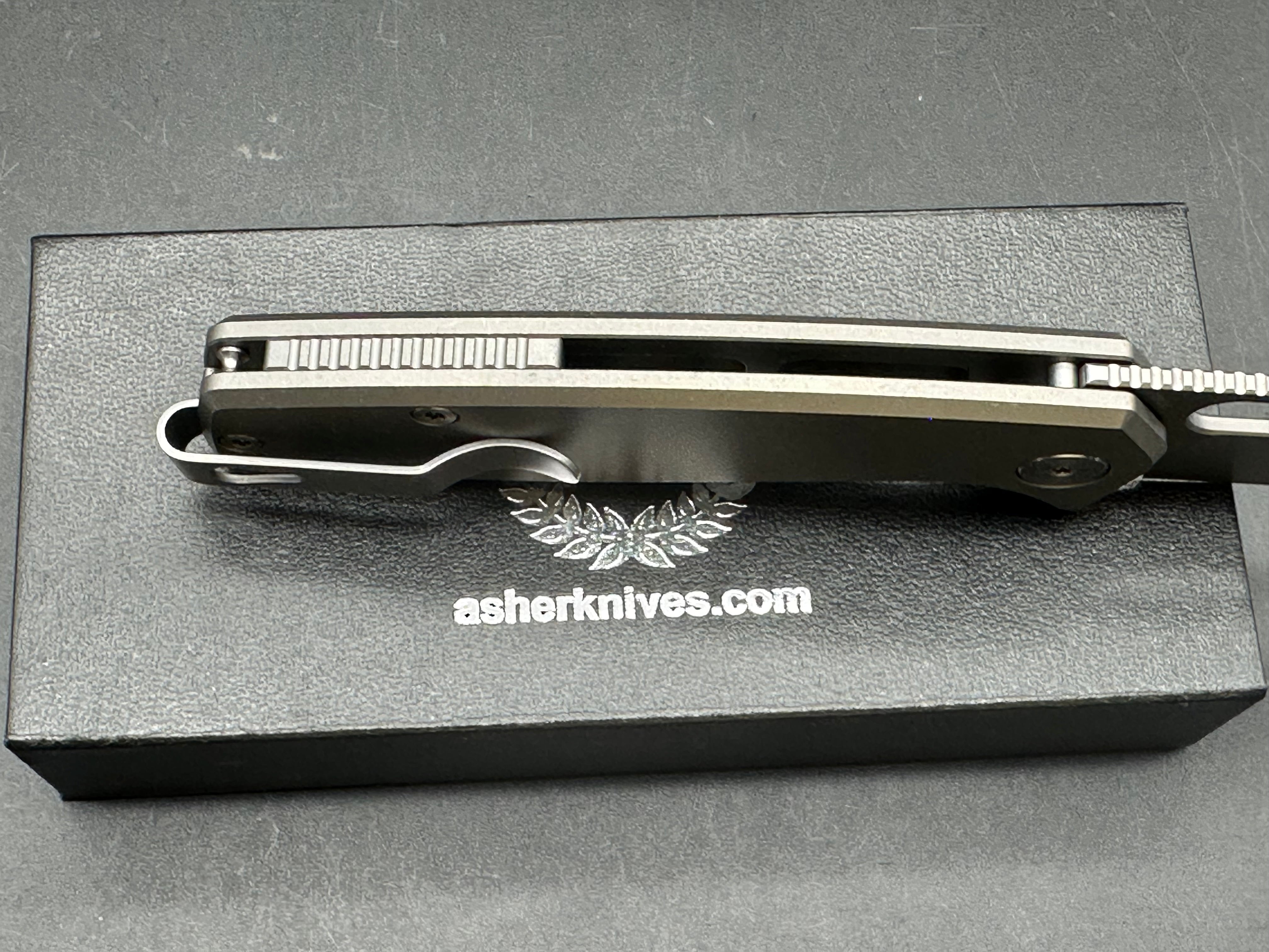 Asher Spiro Ti 3.2" CPM 20CV Stonewash Blade with Stonewash Titanium Scales