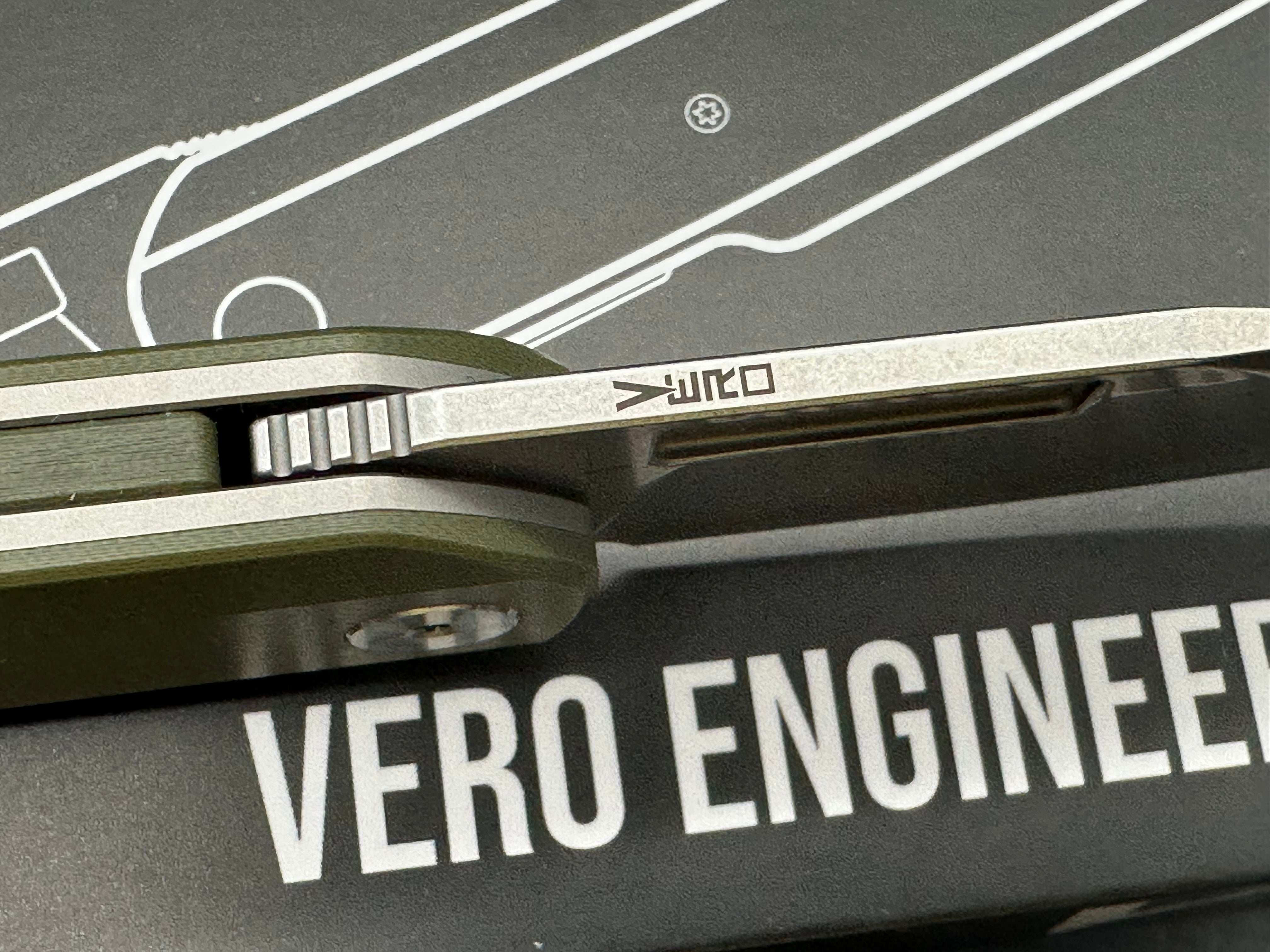 Vero Engineering Avid 1 - DLT Exclusive #503 3.25" CPM S45VN Stonewash Blade with OD Green G10 Scales